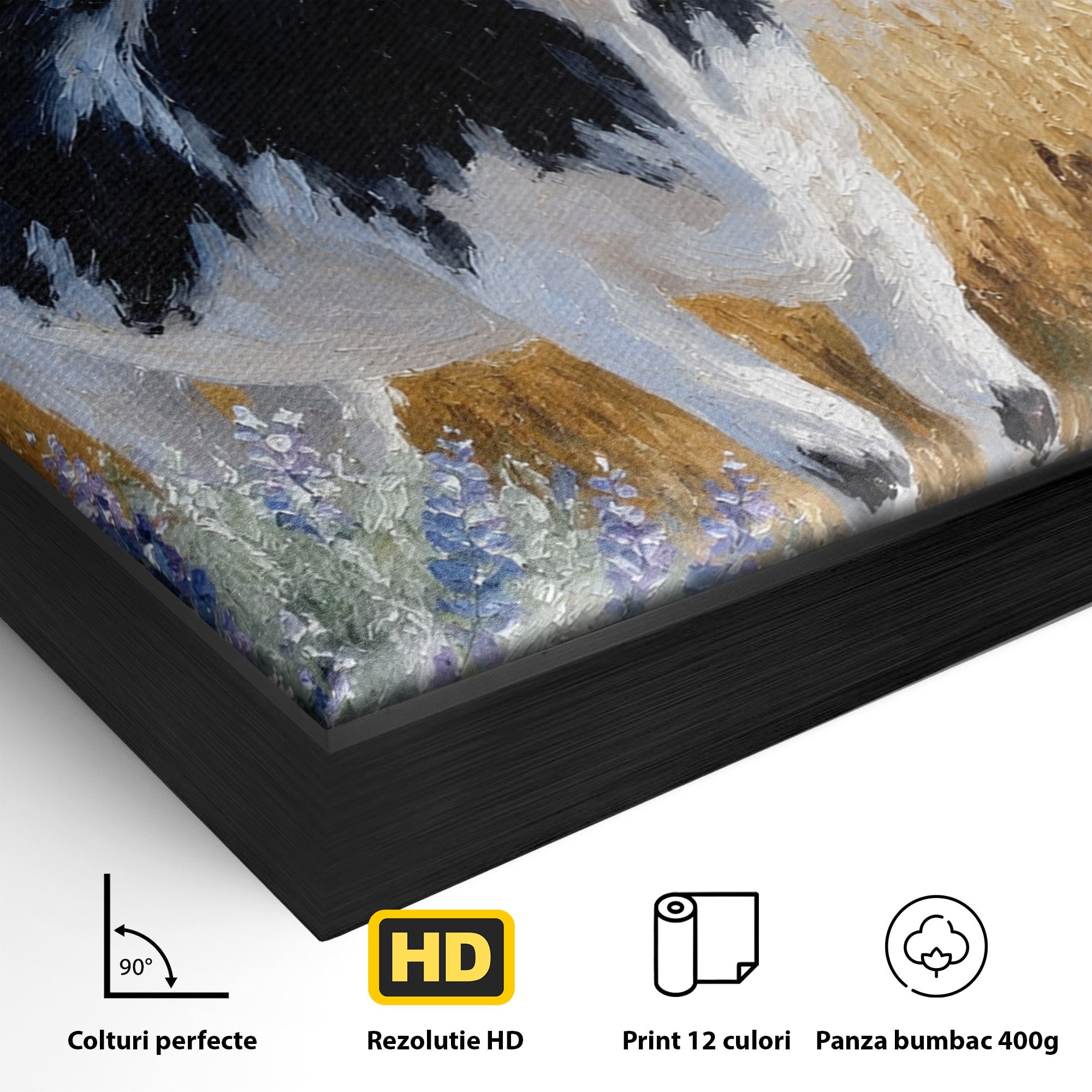 Tablou Canvas Premium LuxCanva® M1633, Vaca In Camp, Peisaj Pastoral, Vaca, Peisaj, Pastoral, Natura, Living, Culori Vibrante