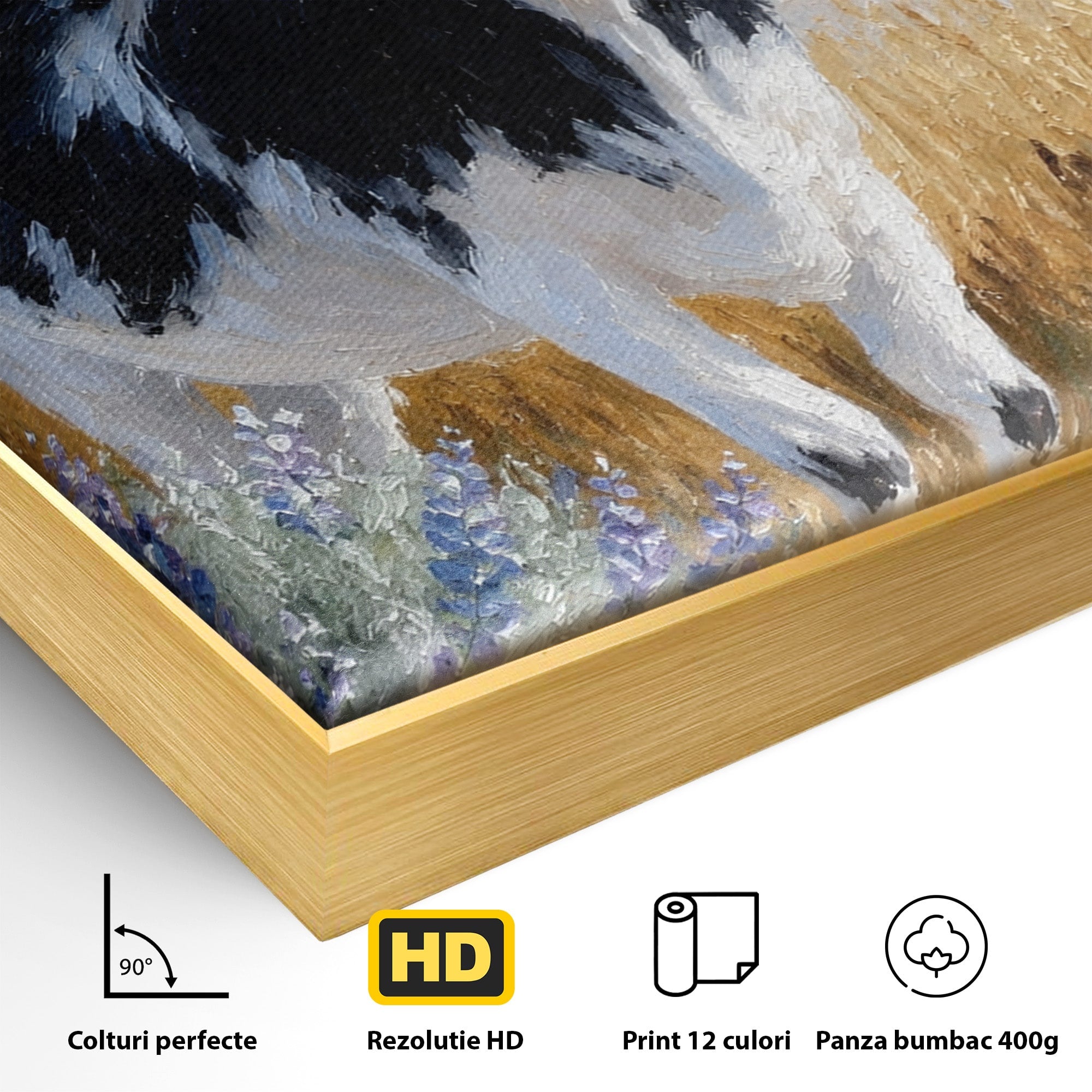 Tablou Canvas Premium LuxCanva® M1633, Vaca In Camp, Peisaj Pastoral, Vaca, Peisaj, Pastoral, Natura, Living, Culori Vibrante