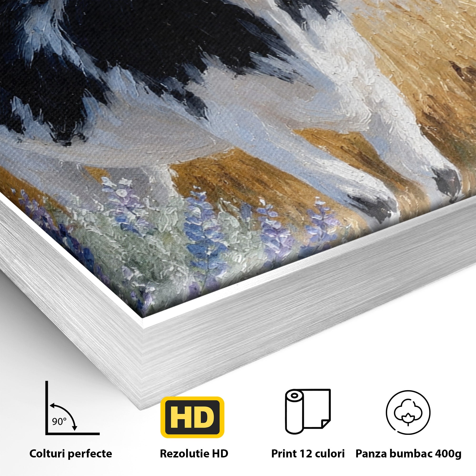 Tablou Canvas Premium LuxCanva® M1633, Vaca In Camp, Peisaj Pastoral, Vaca, Peisaj, Pastoral, Natura, Living, Culori Vibrante