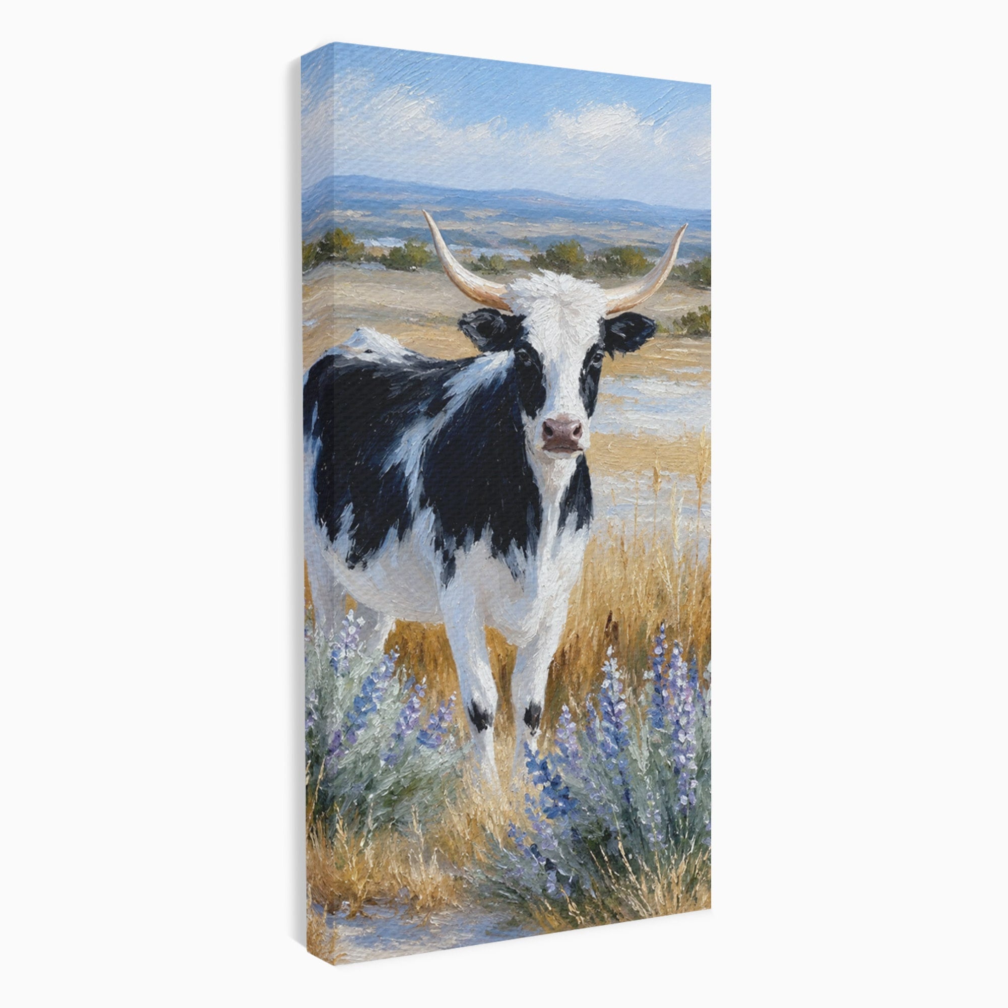 Tablou Canvas Premium LuxCanva® M1633, Vaca In Camp, Peisaj Pastoral, Vaca, Peisaj, Pastoral, Natura, Living, Culori Vibrante