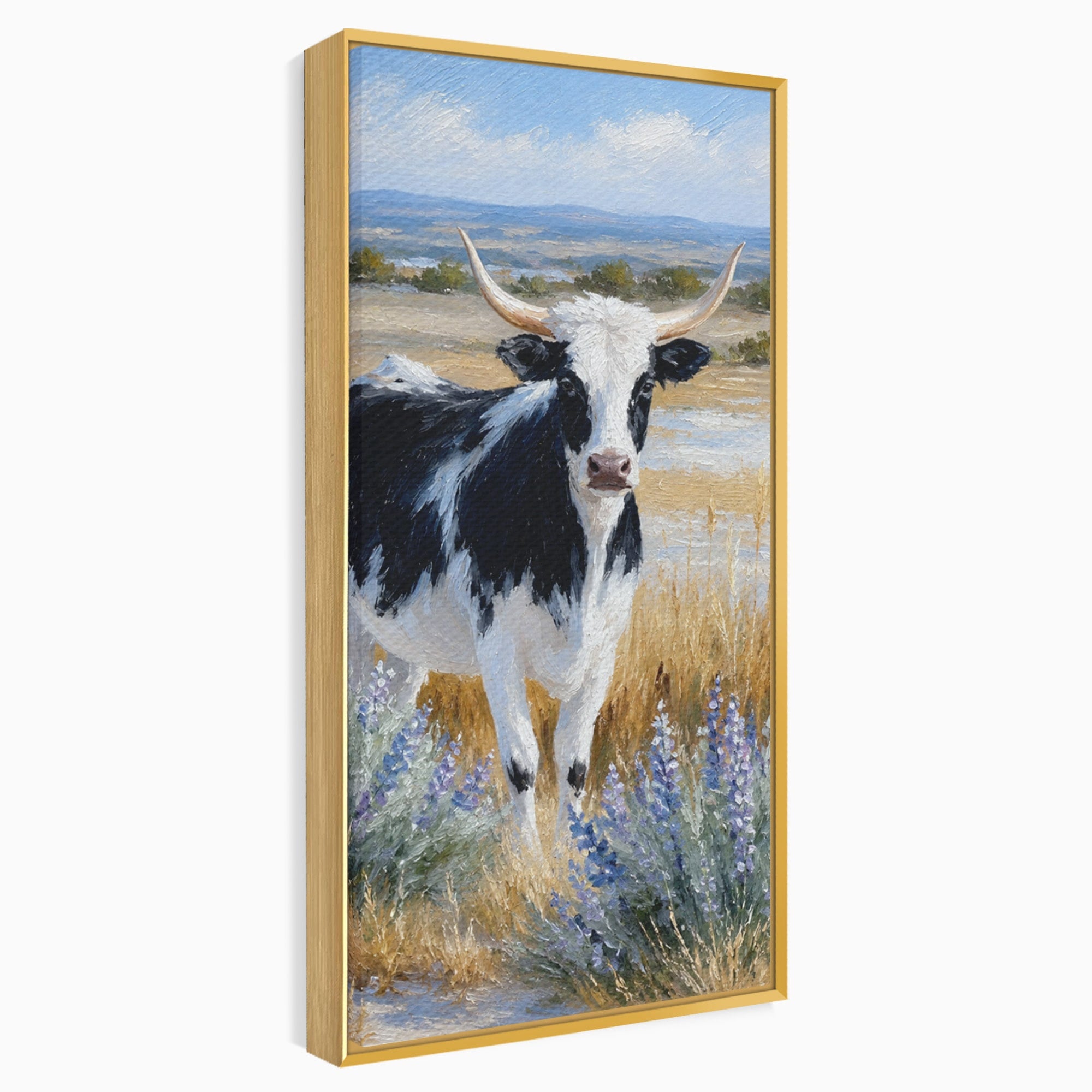 Tablou Canvas Premium LuxCanva® M1633, Vaca In Camp, Peisaj Pastoral, Vaca, Peisaj, Pastoral, Natura, Living, Culori Vibrante