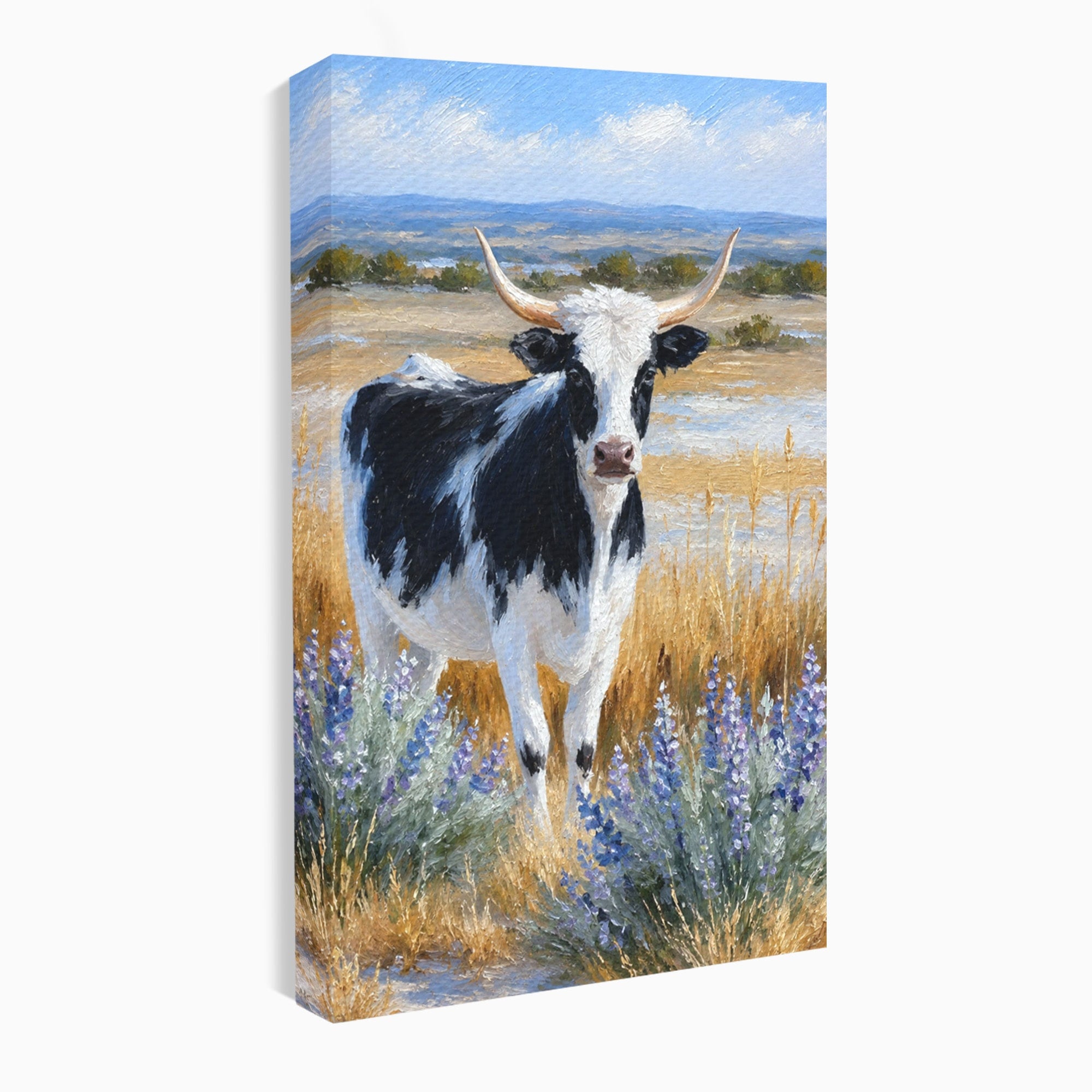 Tablou Canvas Premium LuxCanva® M1633, Vaca In Camp, Peisaj Pastoral, Vaca, Peisaj, Pastoral, Natura, Living, Culori Vibrante
