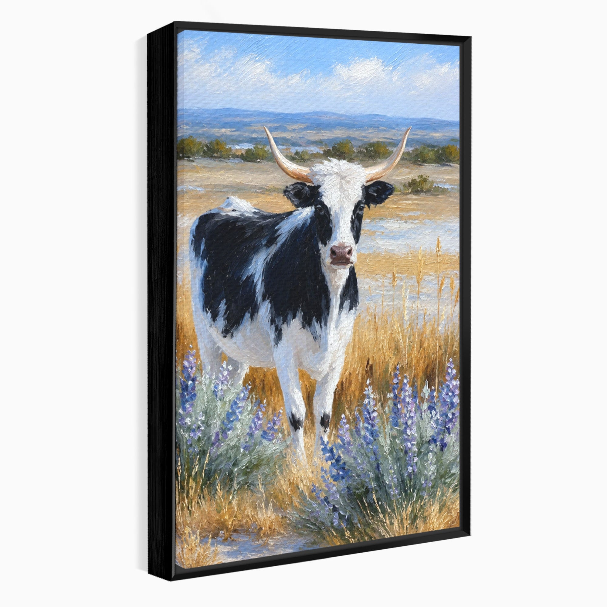 Tablou Canvas Premium LuxCanva® M1633, Vaca In Camp, Peisaj Pastoral, Vaca, Peisaj, Pastoral, Natura, Living, Culori Vibrante