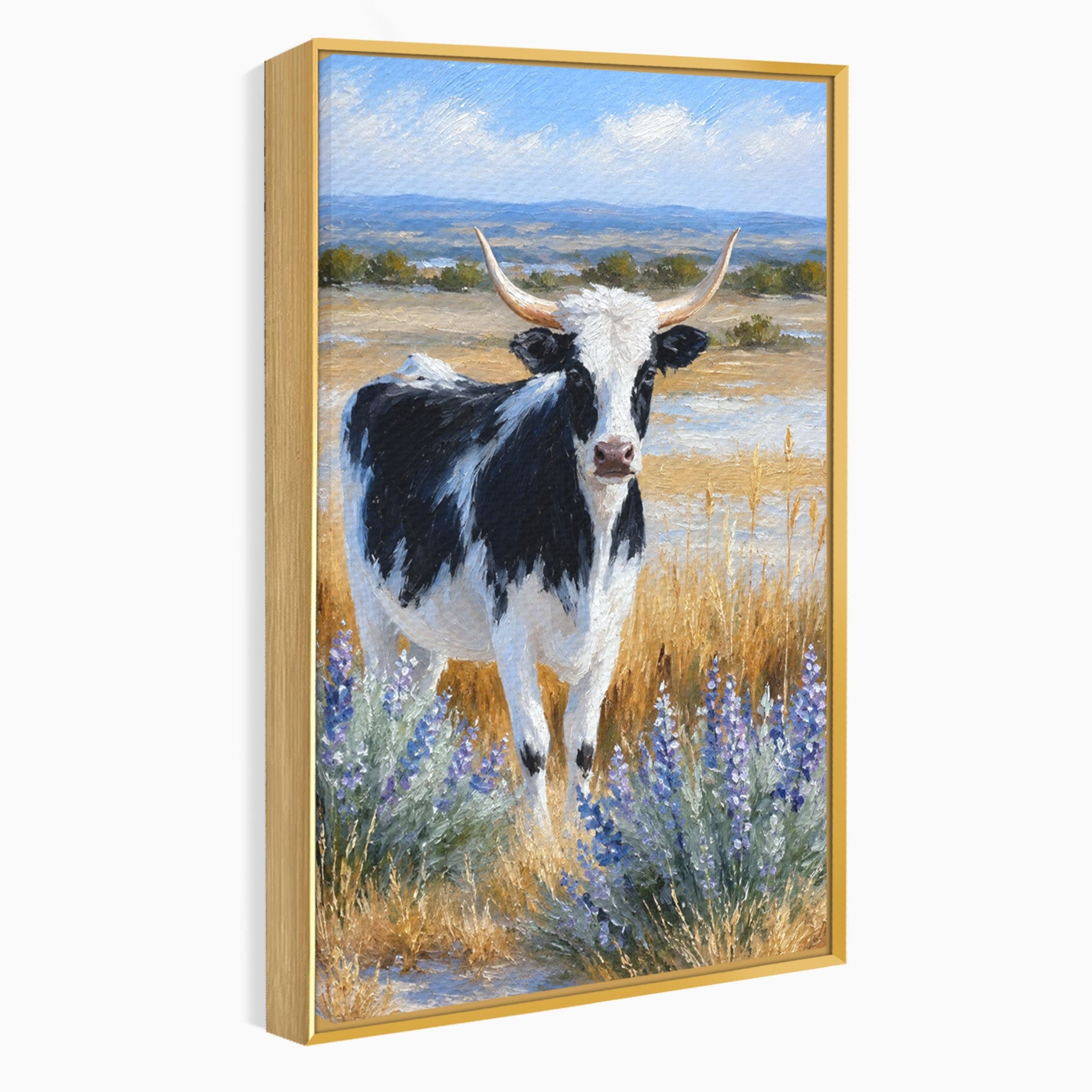 Tablou Canvas Premium LuxCanva® M1633, Vaca In Camp, Peisaj Pastoral, Vaca, Peisaj, Pastoral, Natura, Living, Culori Vibrante