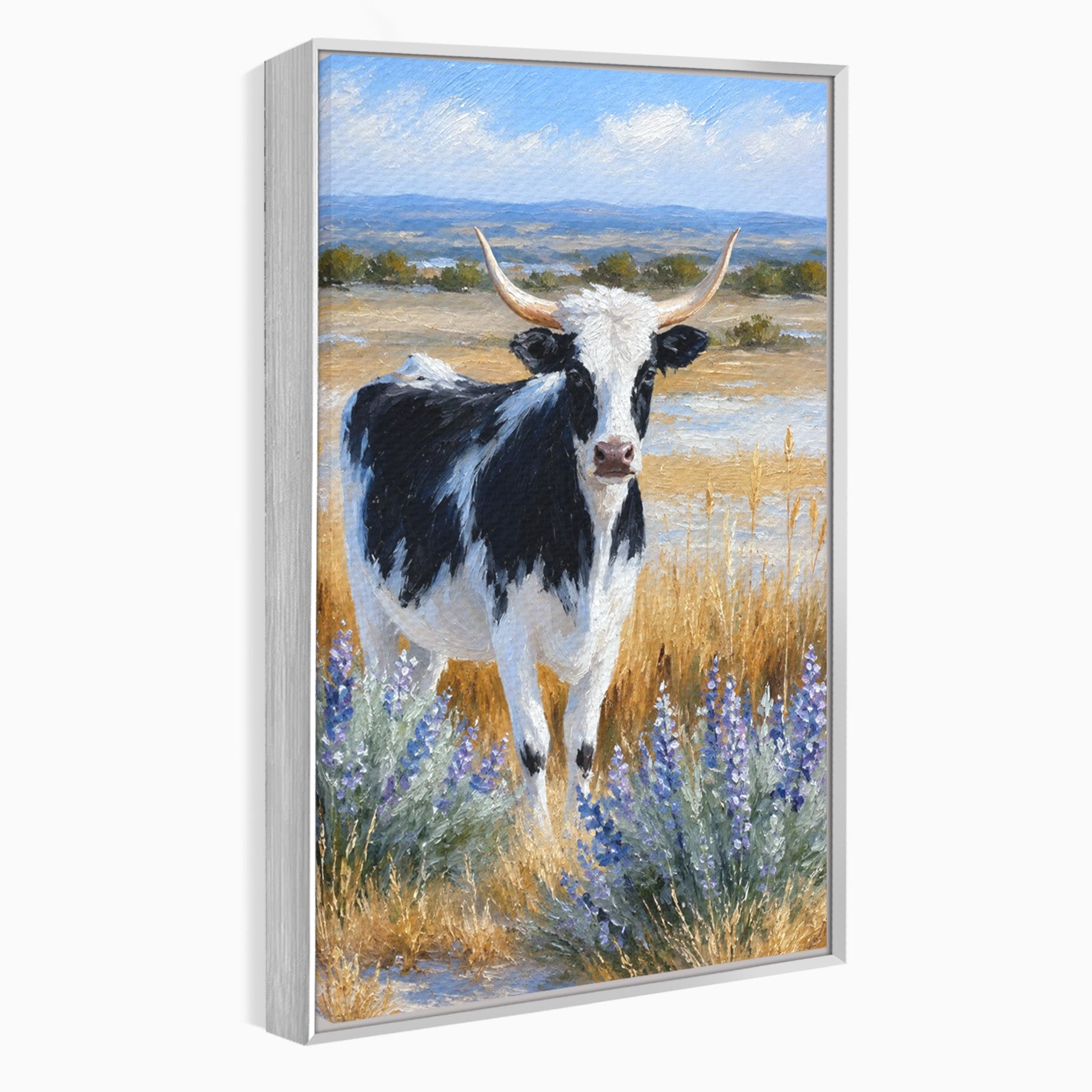 Tablou Canvas Premium LuxCanva® M1633, Vaca In Camp, Peisaj Pastoral, Vaca, Peisaj, Pastoral, Natura, Living, Culori Vibrante