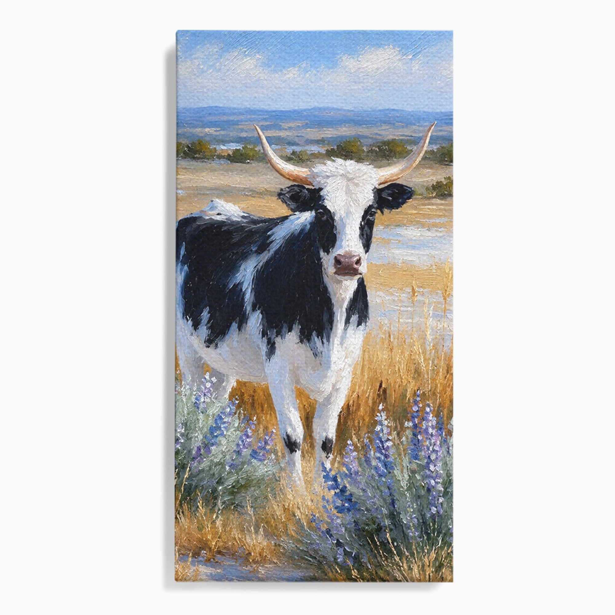 Tablou Canvas Premium LuxCanva® M1633, Vaca In Camp, Peisaj Pastoral, Vaca, Peisaj, Pastoral, Natura, Living, Culori Vibrante