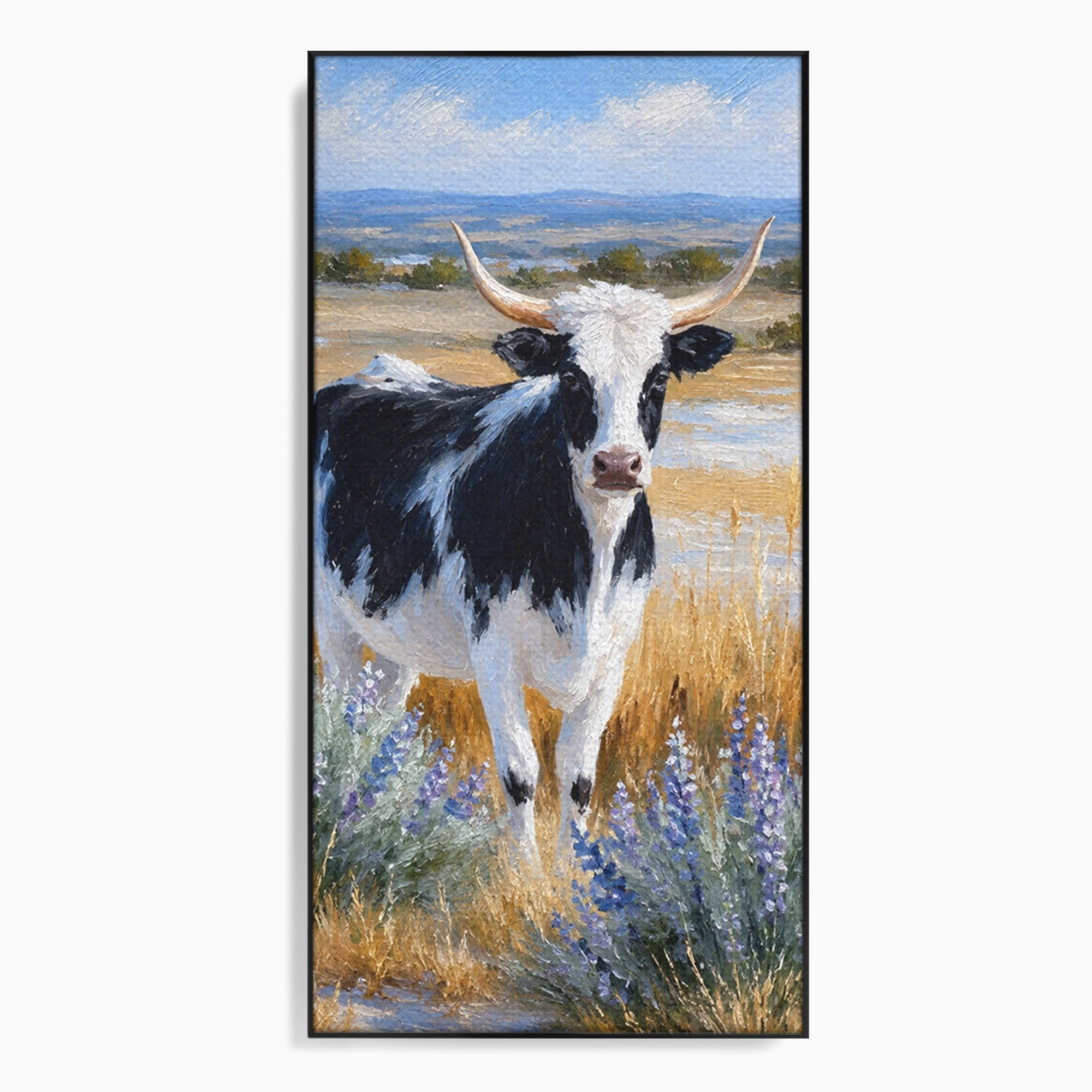 Tablou Canvas Premium LuxCanva® M1633, Vaca In Camp, Peisaj Pastoral, Vaca, Peisaj, Pastoral, Natura, Living, Culori Vibrante