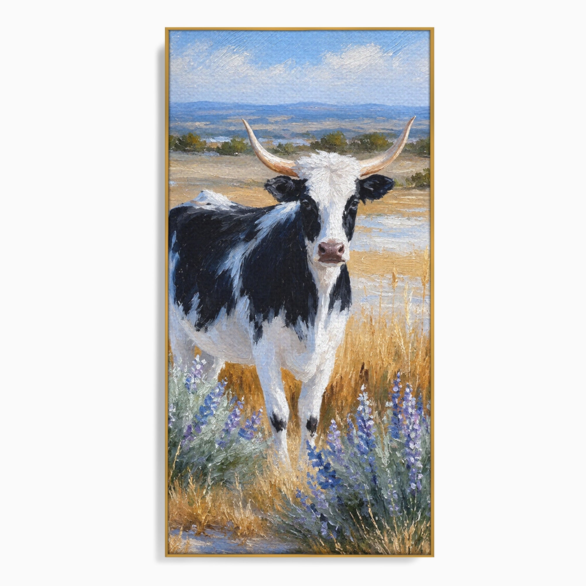 Tablou Canvas Premium LuxCanva® M1633, Vaca In Camp, Peisaj Pastoral, Vaca, Peisaj, Pastoral, Natura, Living, Culori Vibrante
