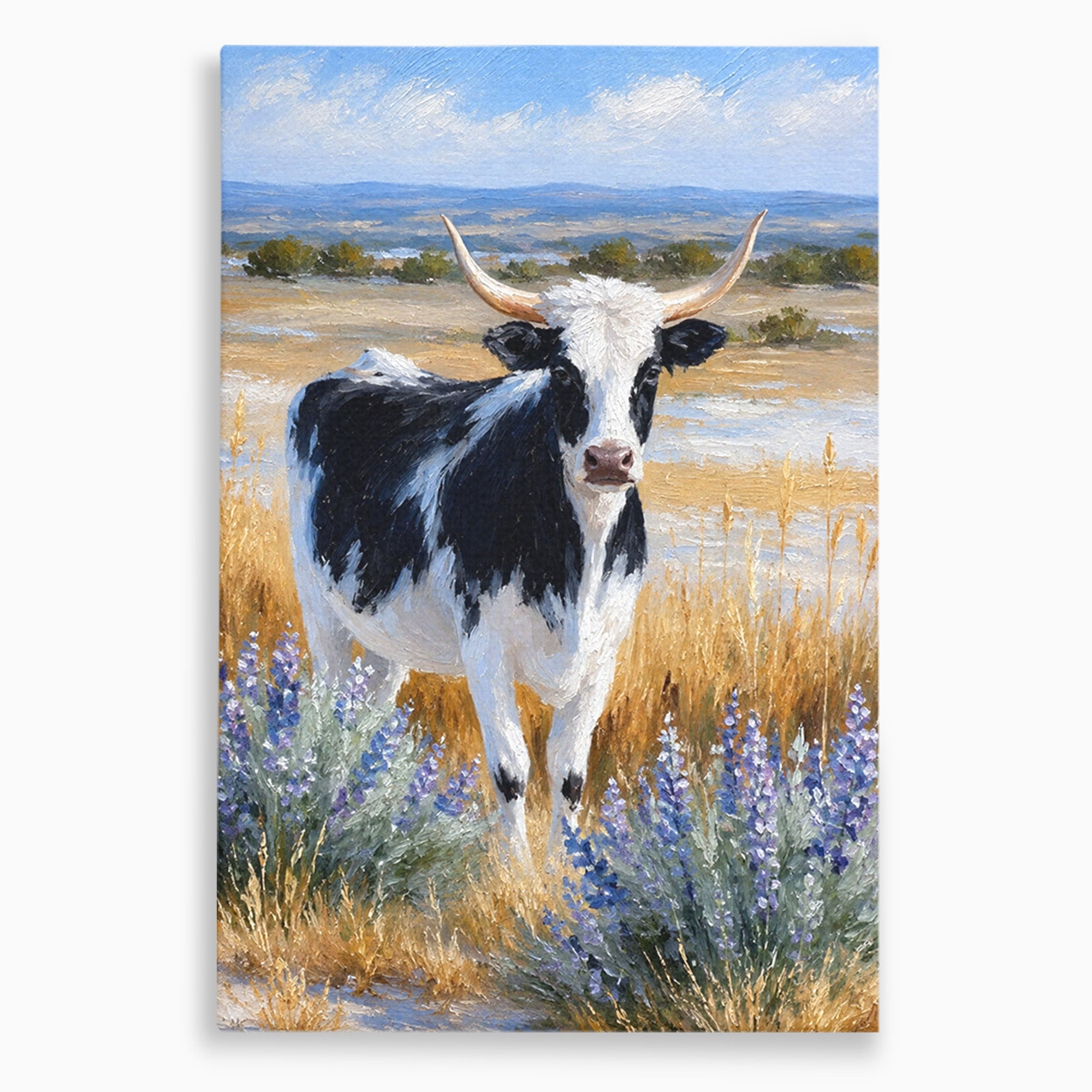 Tablou Canvas Premium LuxCanva® M1633, Vaca In Camp, Peisaj Pastoral, Vaca, Peisaj, Pastoral, Natura, Living, Culori Vibrante