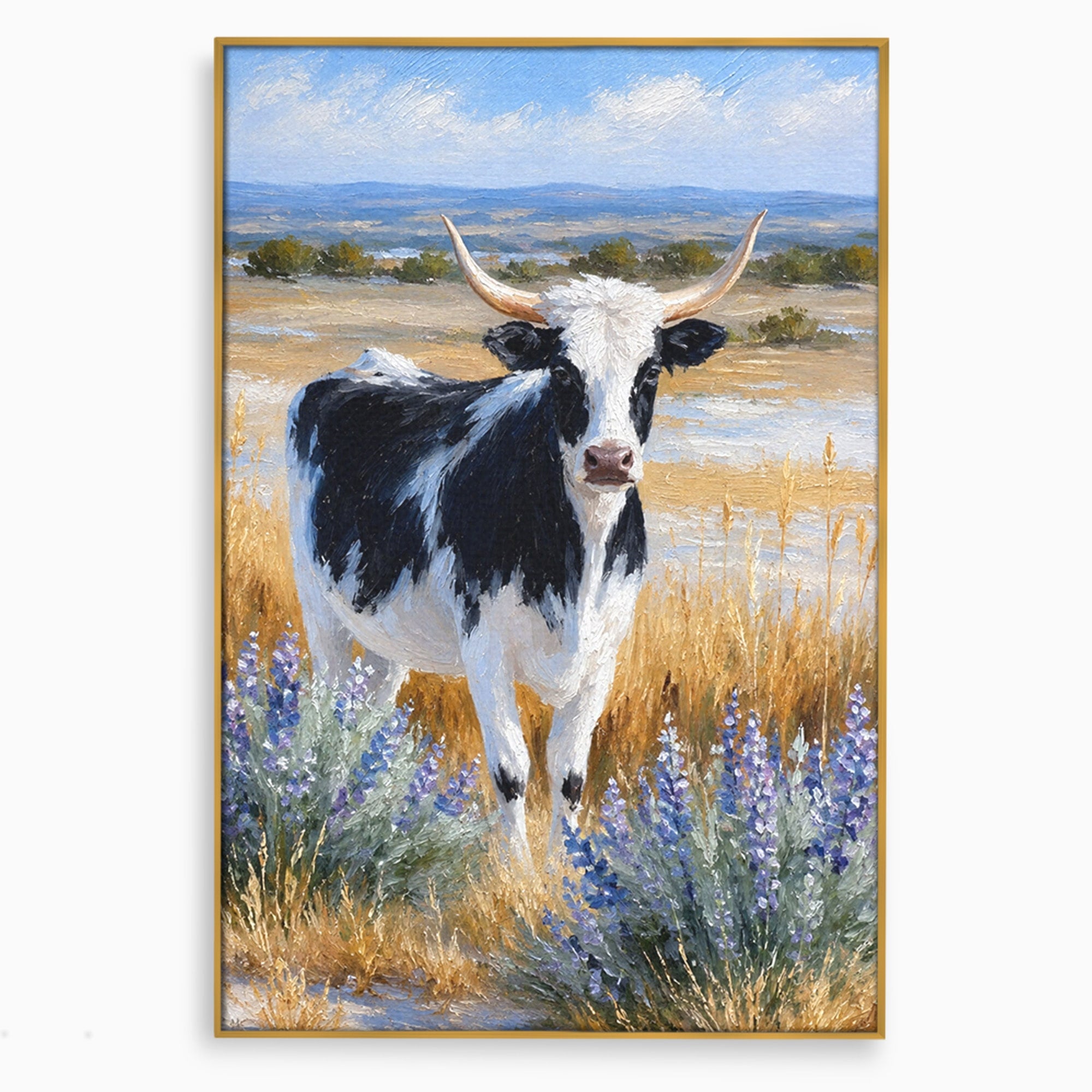 Tablou Canvas Premium LuxCanva® M1633, Vaca In Camp, Peisaj Pastoral, Vaca, Peisaj, Pastoral, Natura, Living, Culori Vibrante