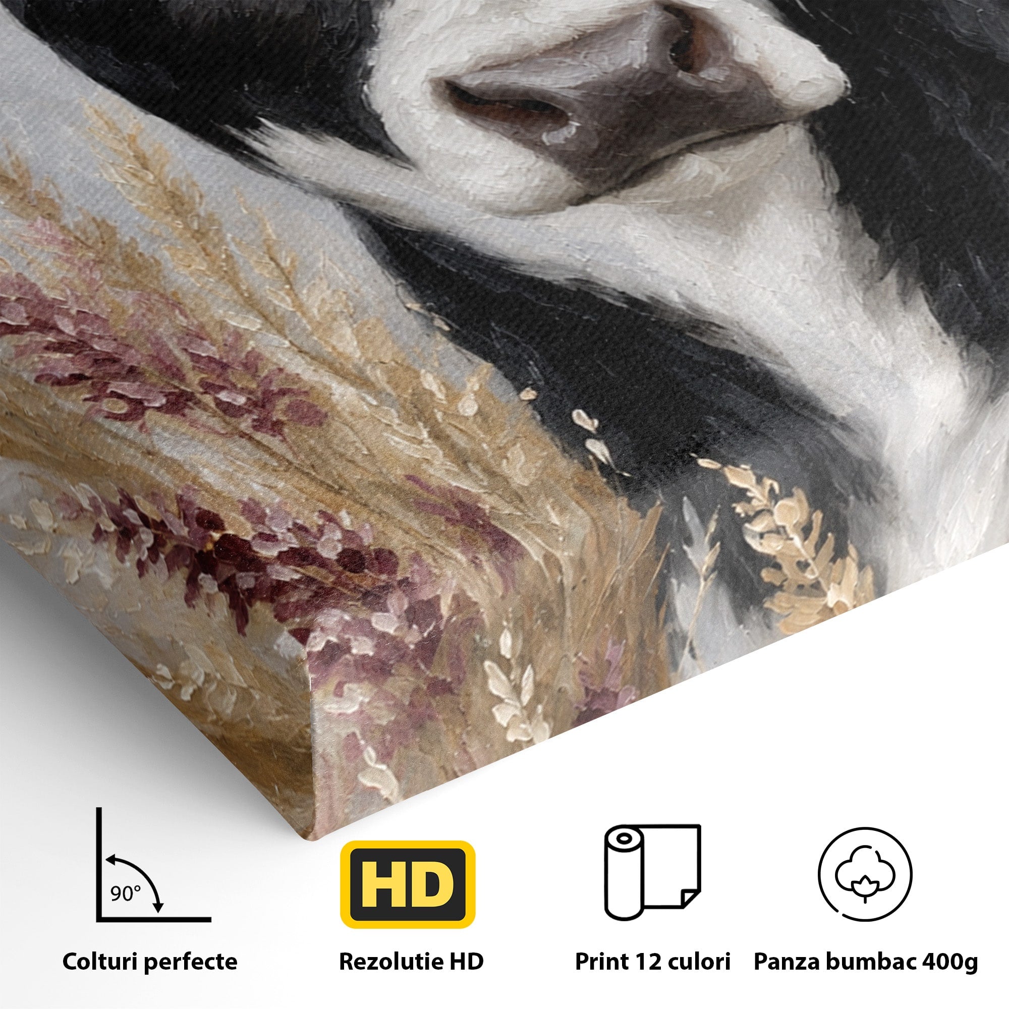 Tablou Canvas Premium LuxCanva® M1634, Vaca Printre Spice, Vaca, Animale, Natura, Rustic, Living, Culori Vibrante