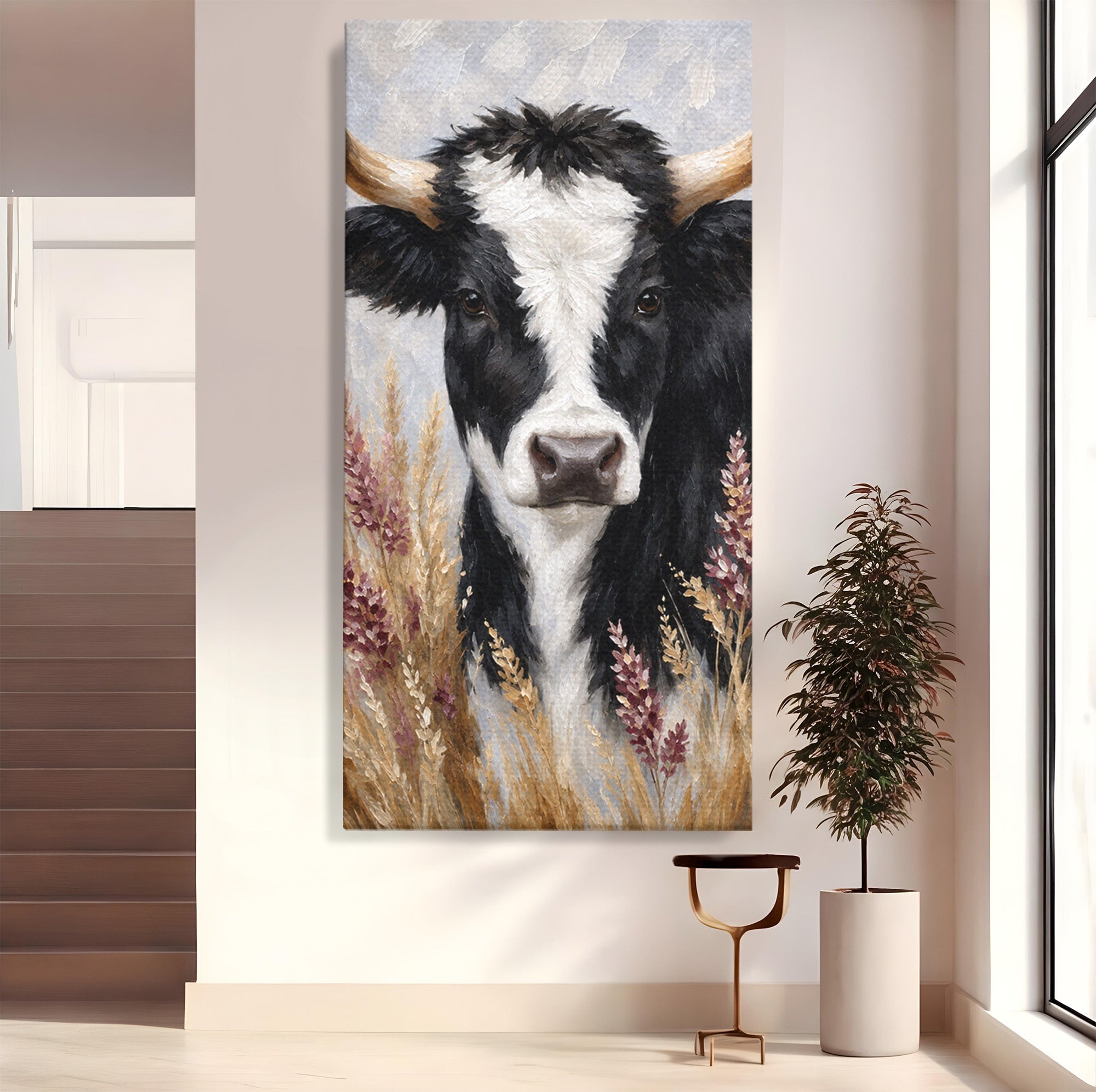 Tablou Canvas Premium LuxCanva® M1634, Vaca Printre Spice, Vaca, Animale, Natura, Rustic, Living, Culori Vibrante