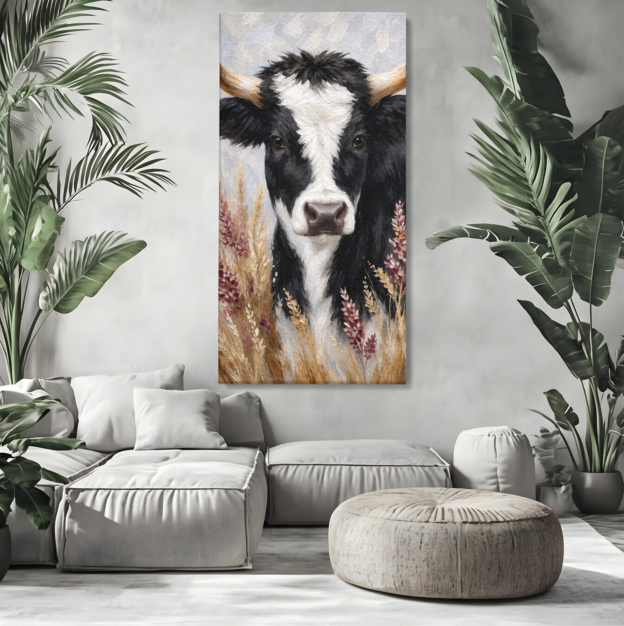 Tablou Canvas Premium LuxCanva® M1634, Vaca Printre Spice, Vaca, Animale, Natura, Rustic, Living, Culori Vibrante