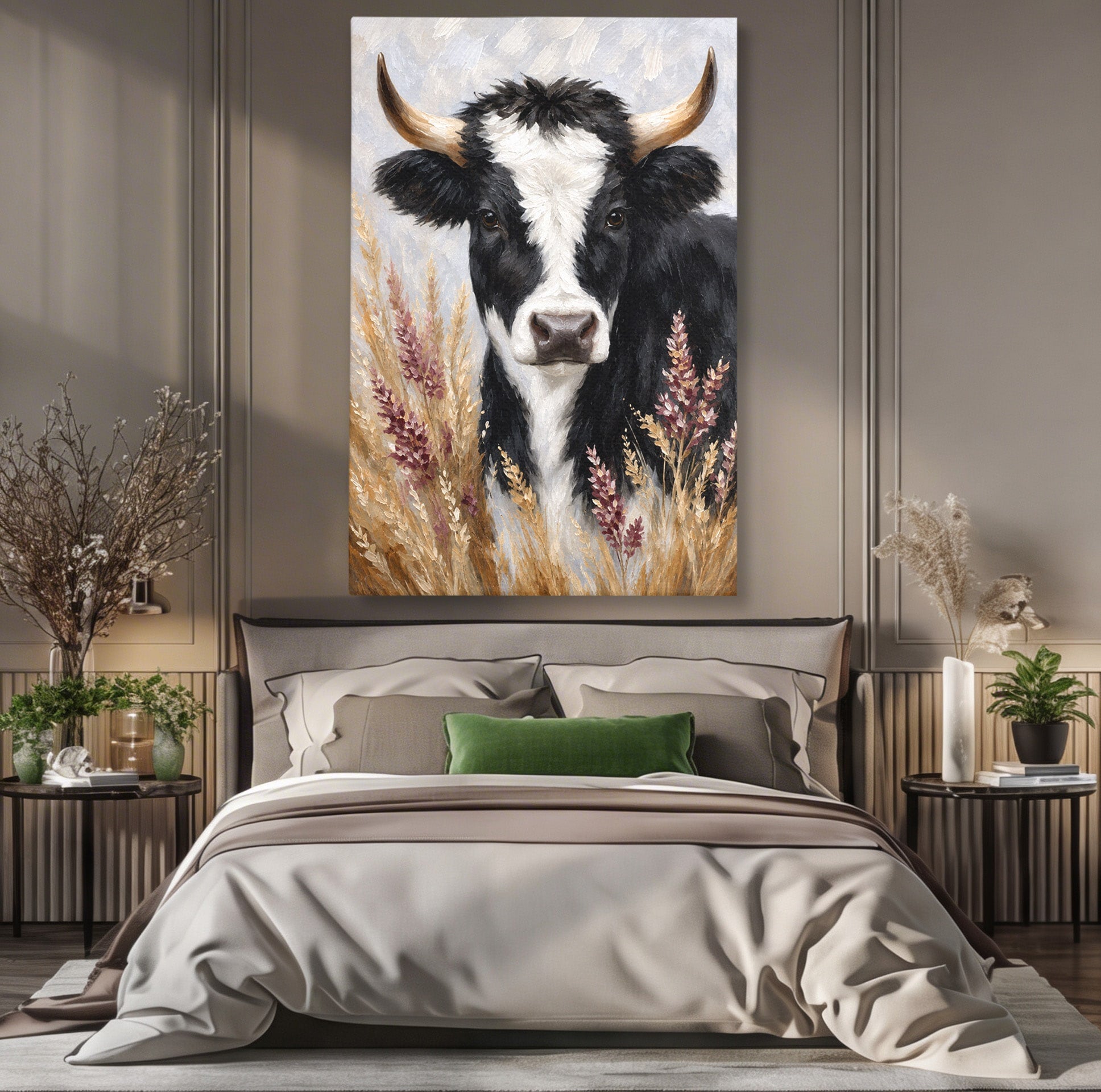 Tablou Canvas Premium LuxCanva® M1634, Vaca Printre Spice, Vaca, Animale, Natura, Rustic, Living, Culori Vibrante