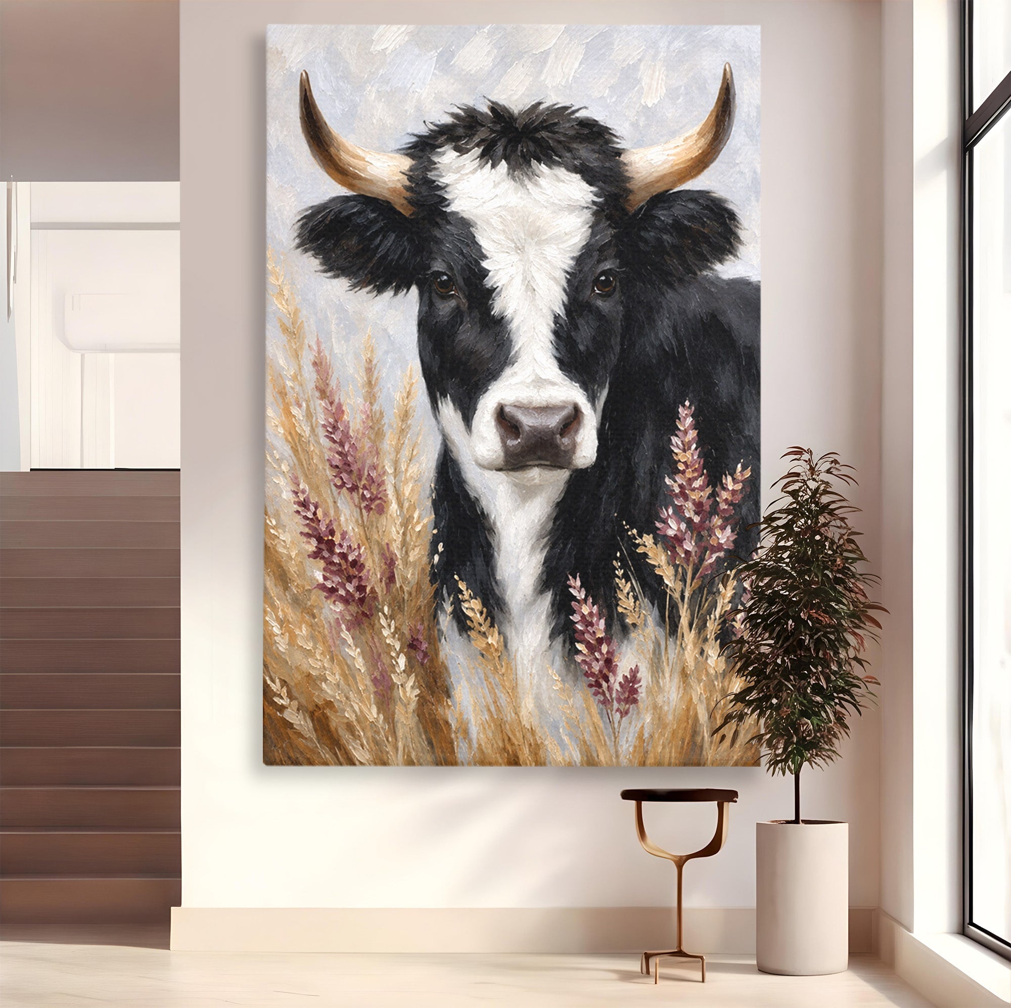 Tablou Canvas Premium LuxCanva® M1634, Vaca Printre Spice, Vaca, Animale, Natura, Rustic, Living, Culori Vibrante
