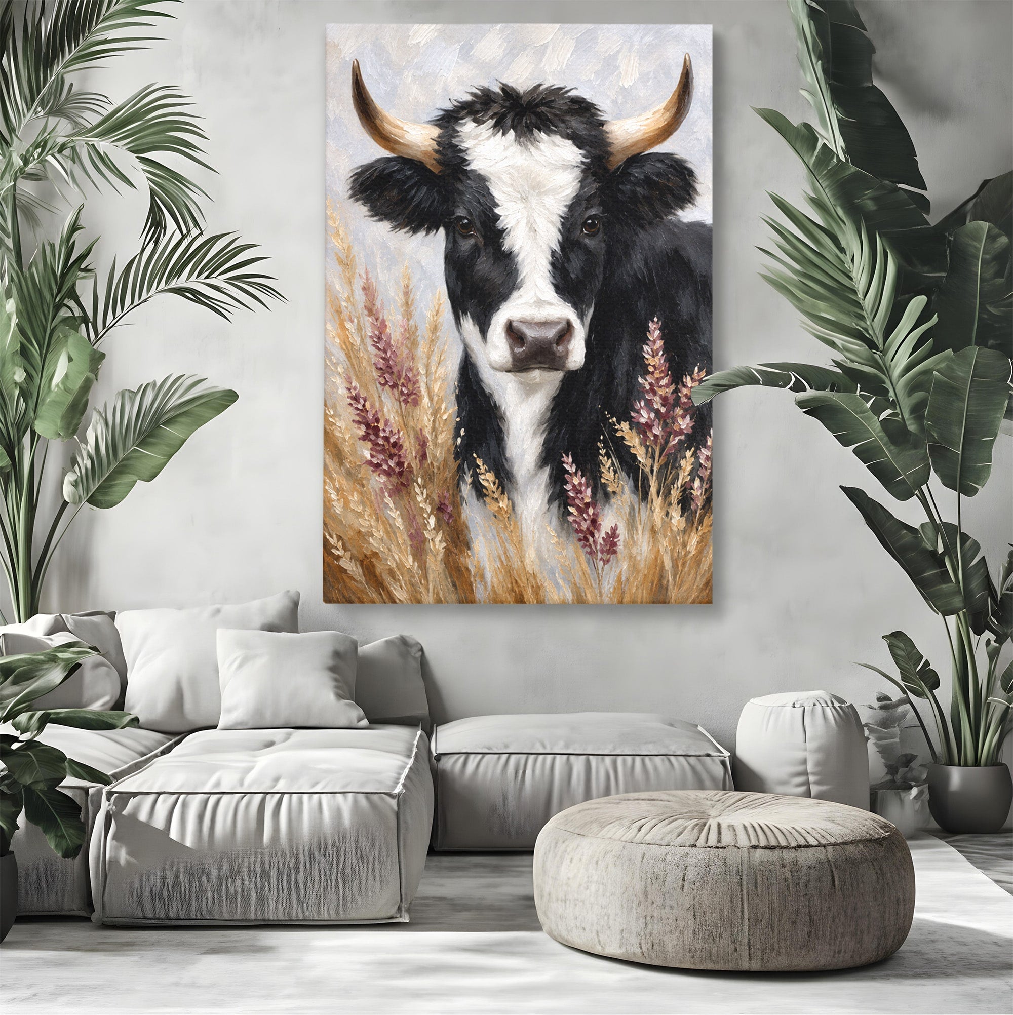 Tablou Canvas Premium LuxCanva® M1634, Vaca Printre Spice, Vaca, Animale, Natura, Rustic, Living, Culori Vibrante