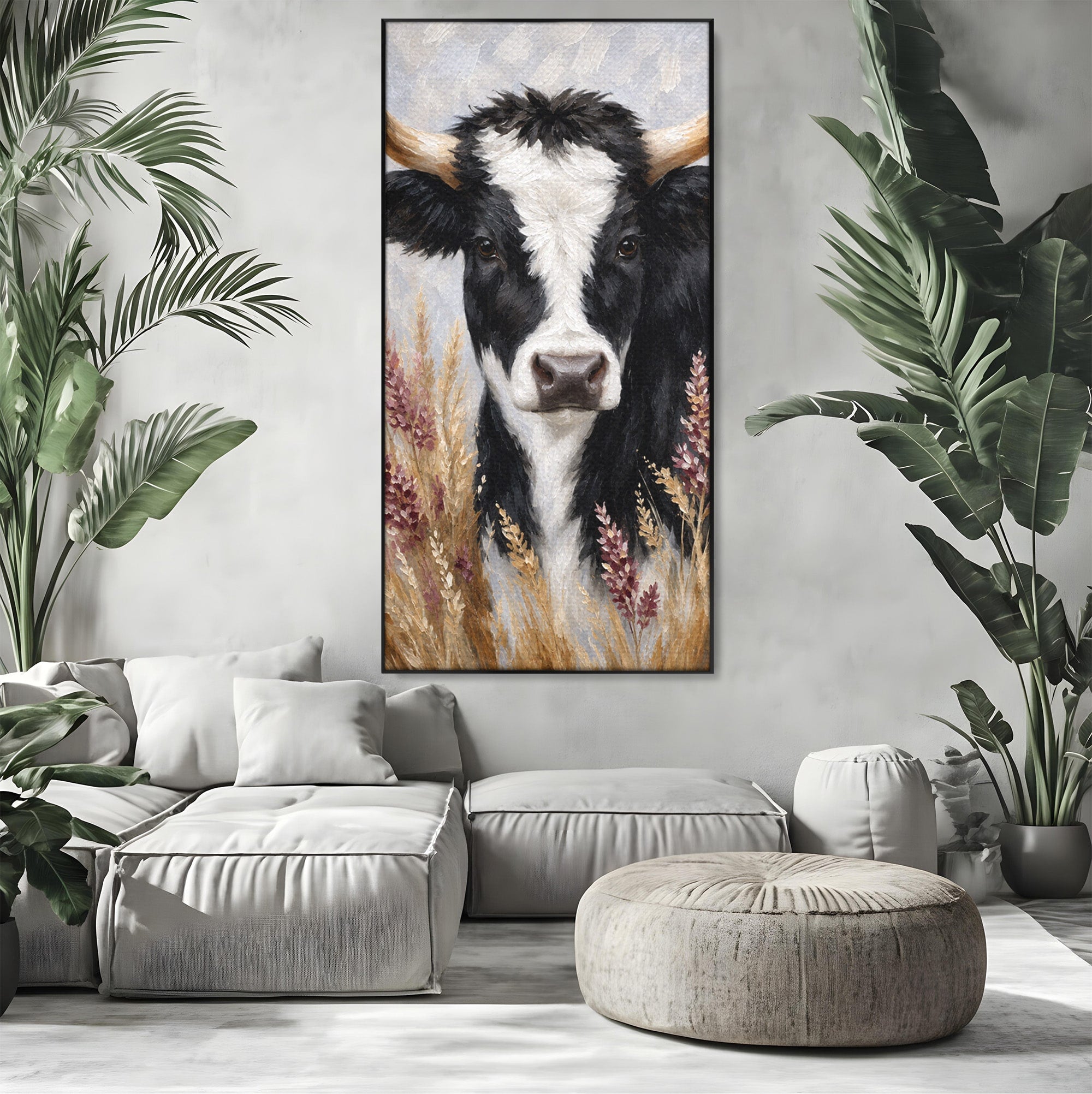 Tablou Canvas Premium LuxCanva® M1634, Vaca Printre Spice, Vaca, Animale, Natura, Rustic, Living, Culori Vibrante