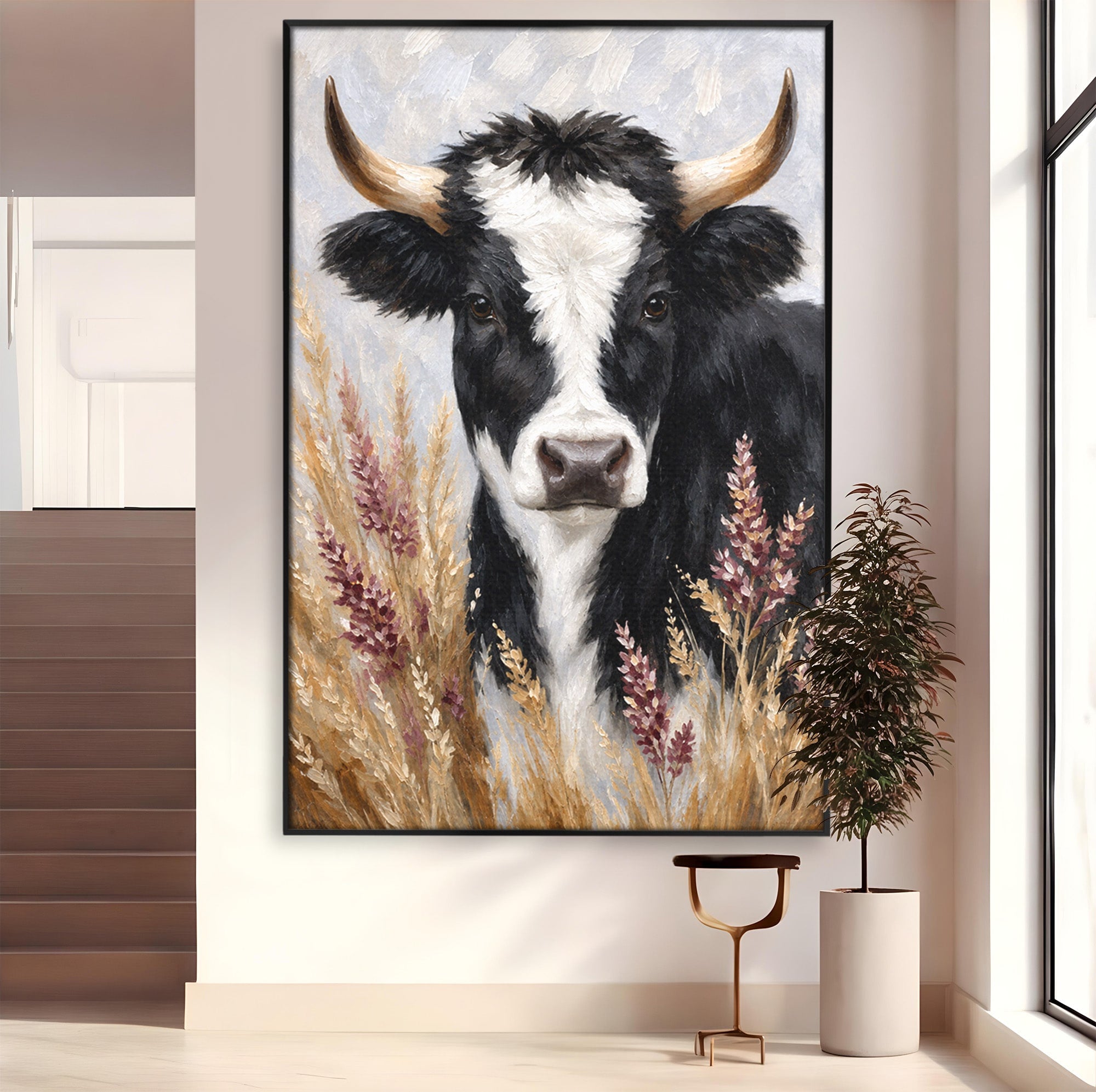 Tablou Canvas Premium LuxCanva® M1634, Vaca Printre Spice, Vaca, Animale, Natura, Rustic, Living, Culori Vibrante