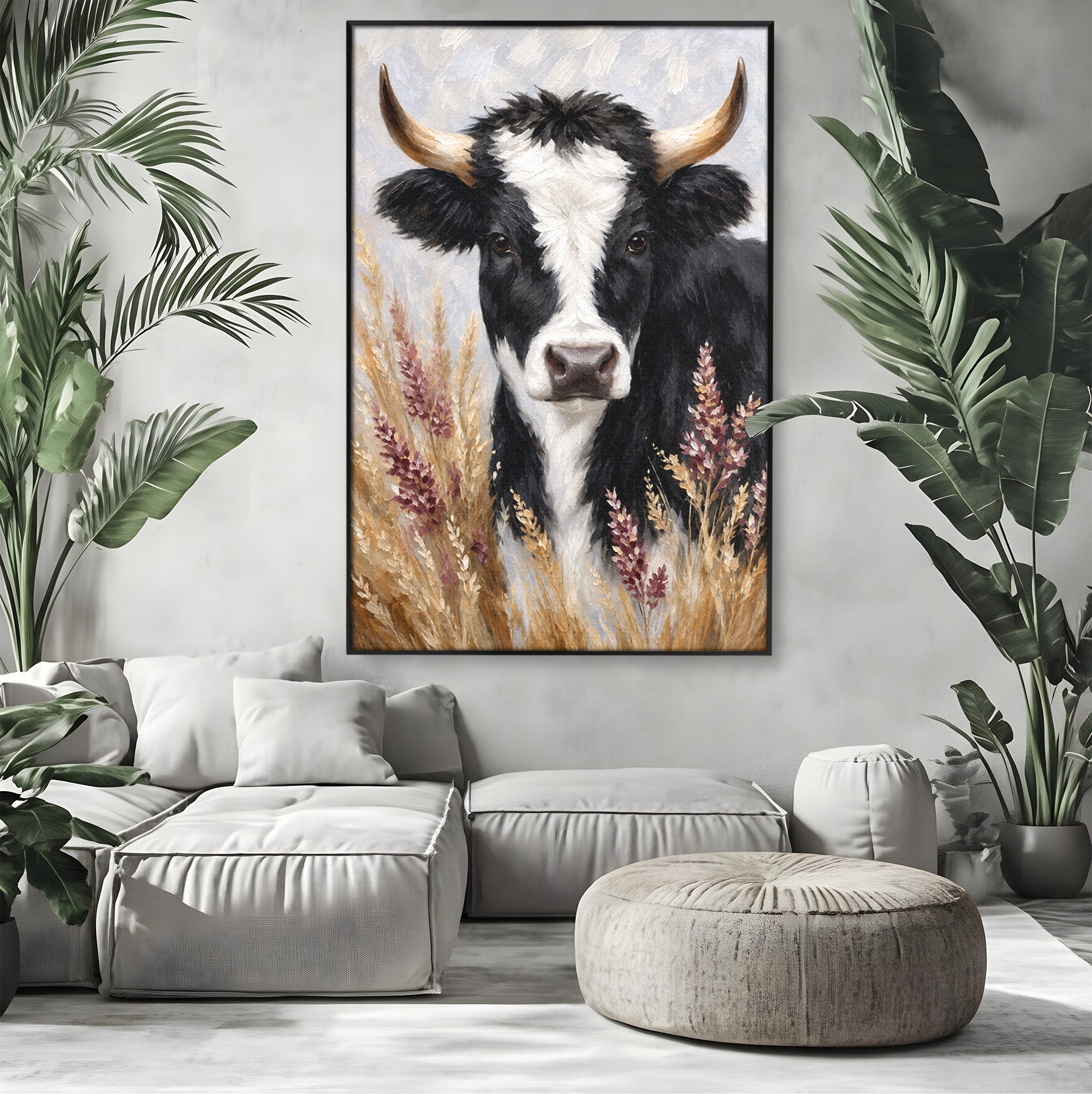 Tablou Canvas Premium LuxCanva® M1634, Vaca Printre Spice, Vaca, Animale, Natura, Rustic, Living, Culori Vibrante
