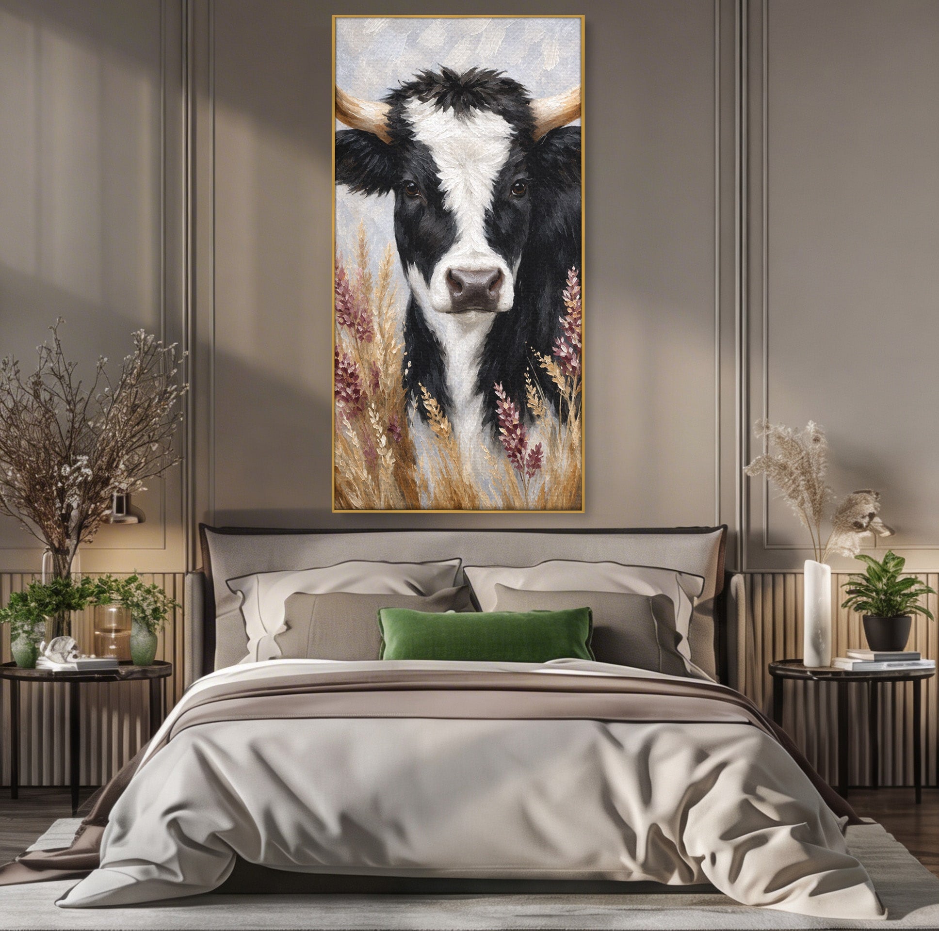 Tablou Canvas Premium LuxCanva® M1634, Vaca Printre Spice, Vaca, Animale, Natura, Rustic, Living, Culori Vibrante