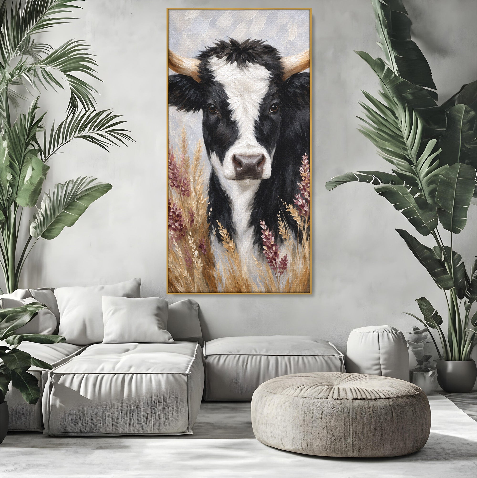 Tablou Canvas Premium LuxCanva® M1634, Vaca Printre Spice, Vaca, Animale, Natura, Rustic, Living, Culori Vibrante