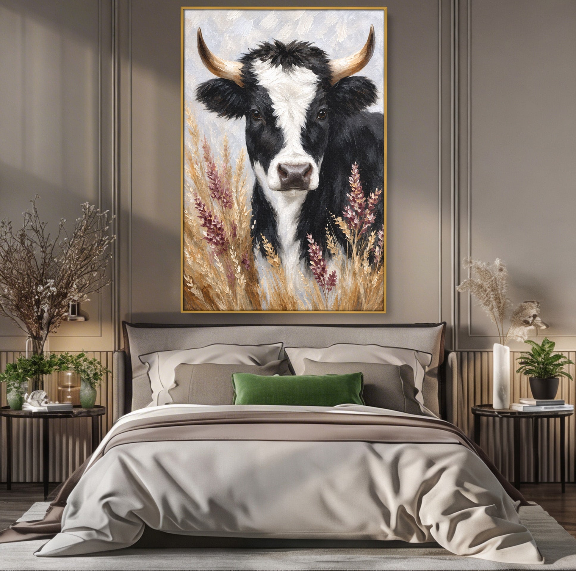 Tablou Canvas Premium LuxCanva® M1634, Vaca Printre Spice, Vaca, Animale, Natura, Rustic, Living, Culori Vibrante