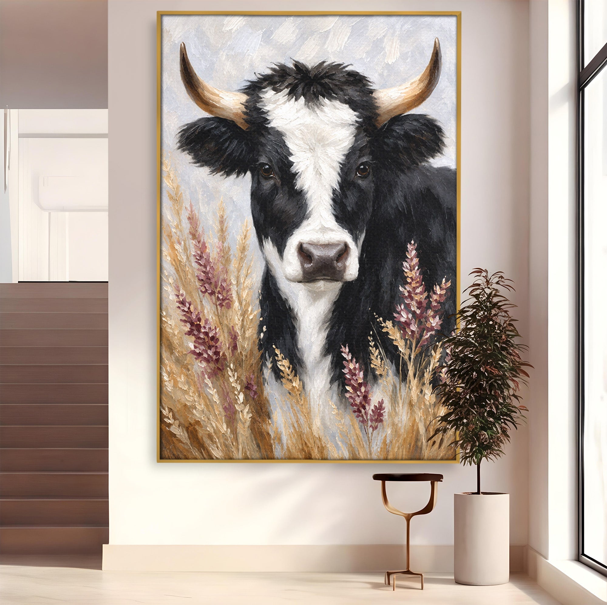 Tablou Canvas Premium LuxCanva® M1634, Vaca Printre Spice, Vaca, Animale, Natura, Rustic, Living, Culori Vibrante