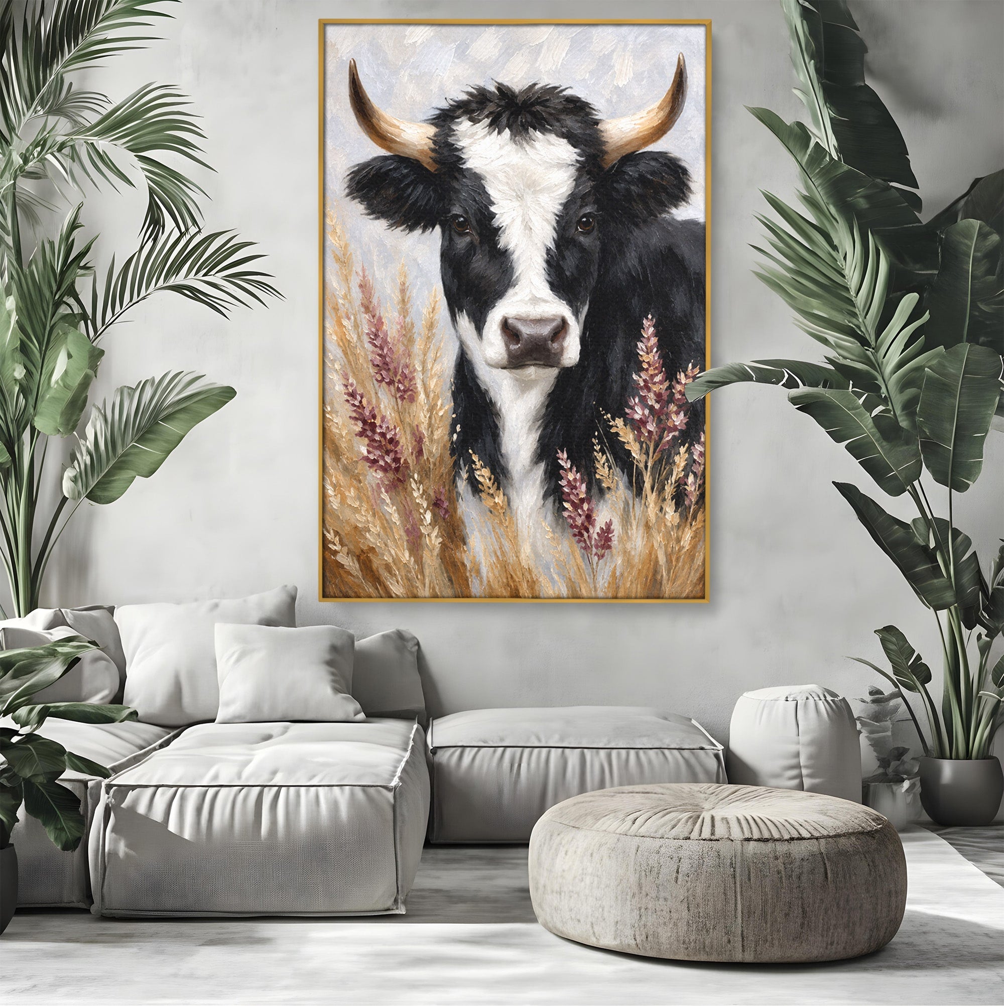 Tablou Canvas Premium LuxCanva® M1634, Vaca Printre Spice, Vaca, Animale, Natura, Rustic, Living, Culori Vibrante