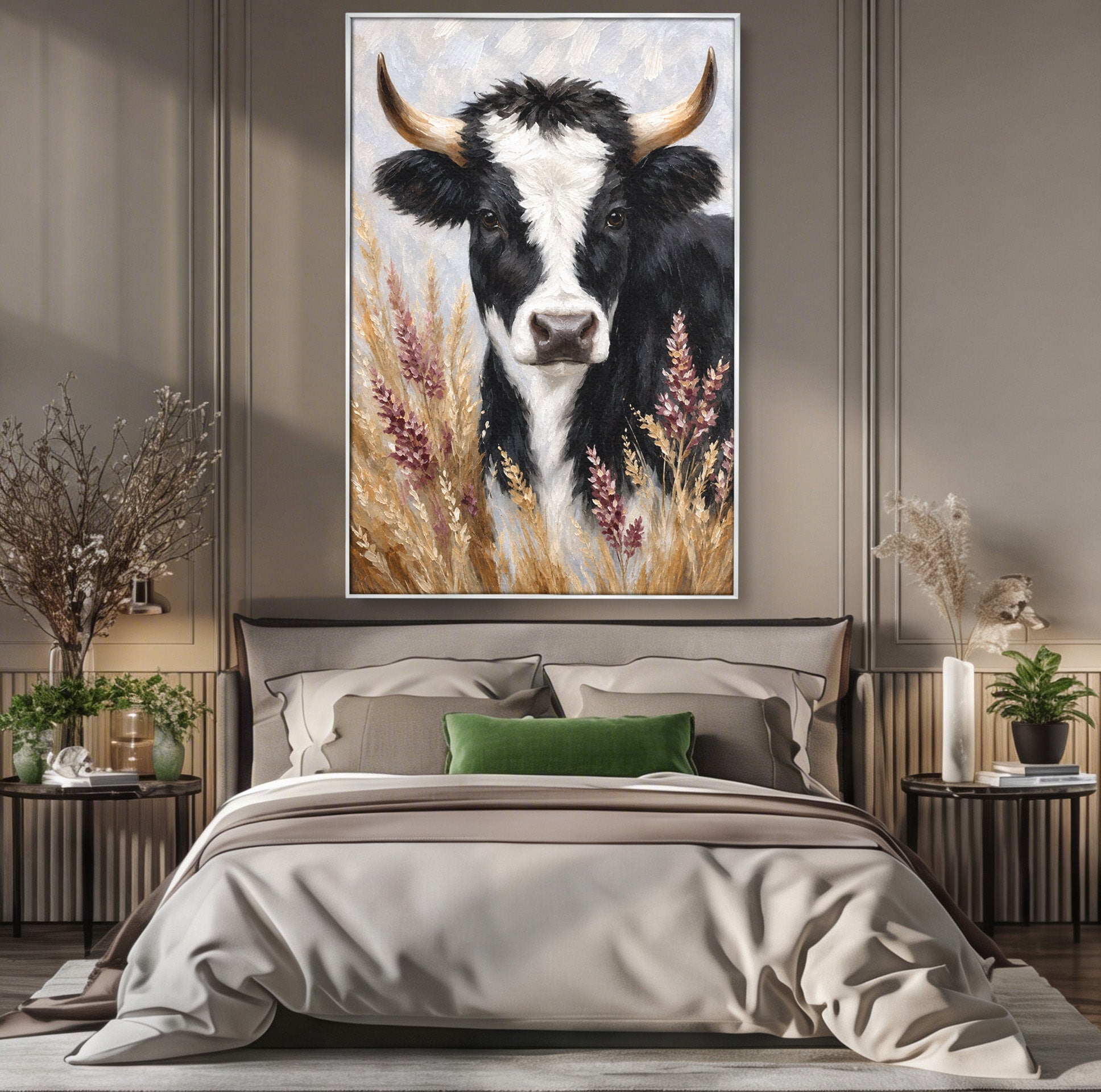 Tablou Canvas Premium LuxCanva® M1634, Vaca Printre Spice, Vaca, Animale, Natura, Rustic, Living, Culori Vibrante