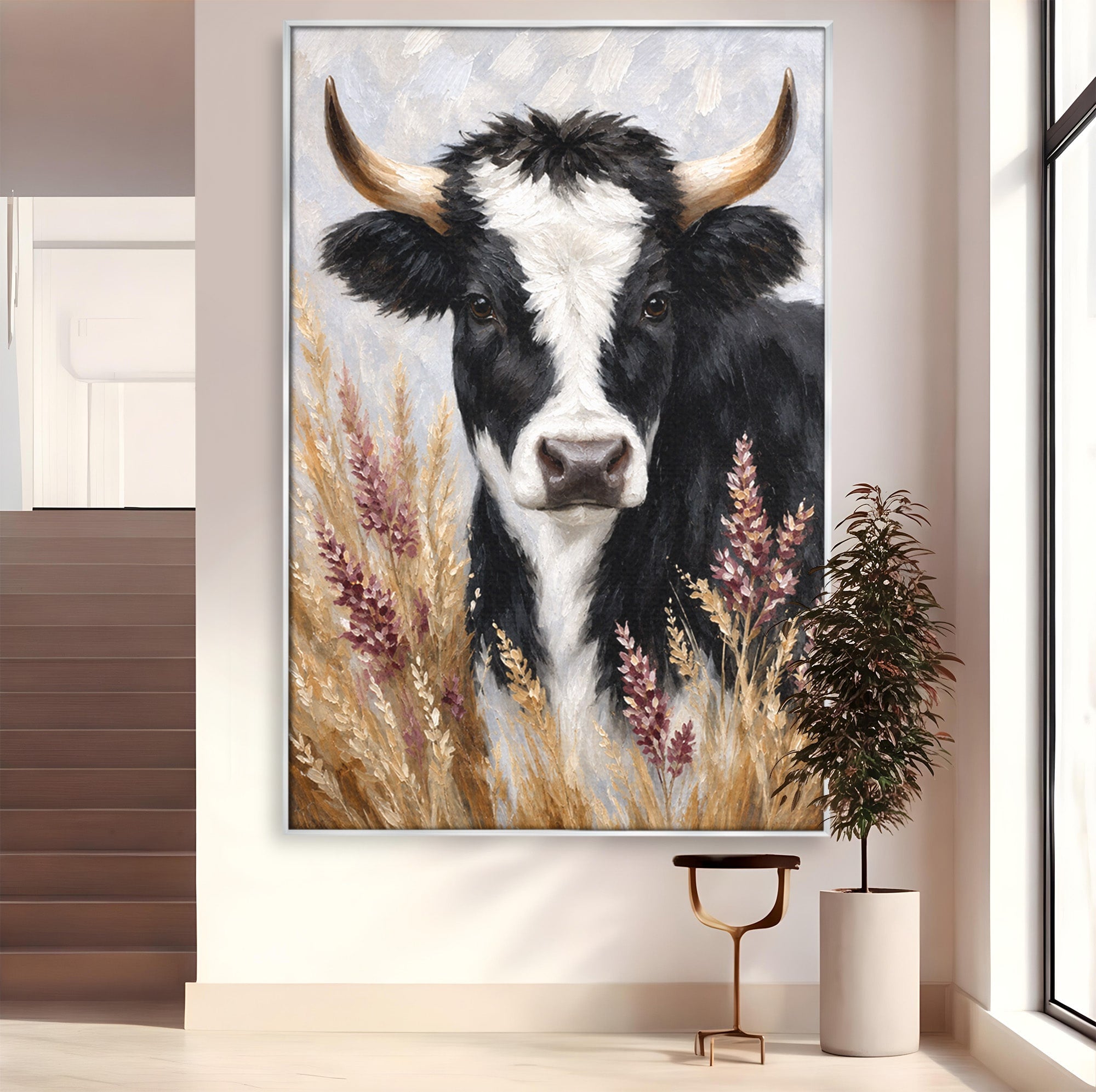Tablou Canvas Premium LuxCanva® M1634, Vaca Printre Spice, Vaca, Animale, Natura, Rustic, Living, Culori Vibrante