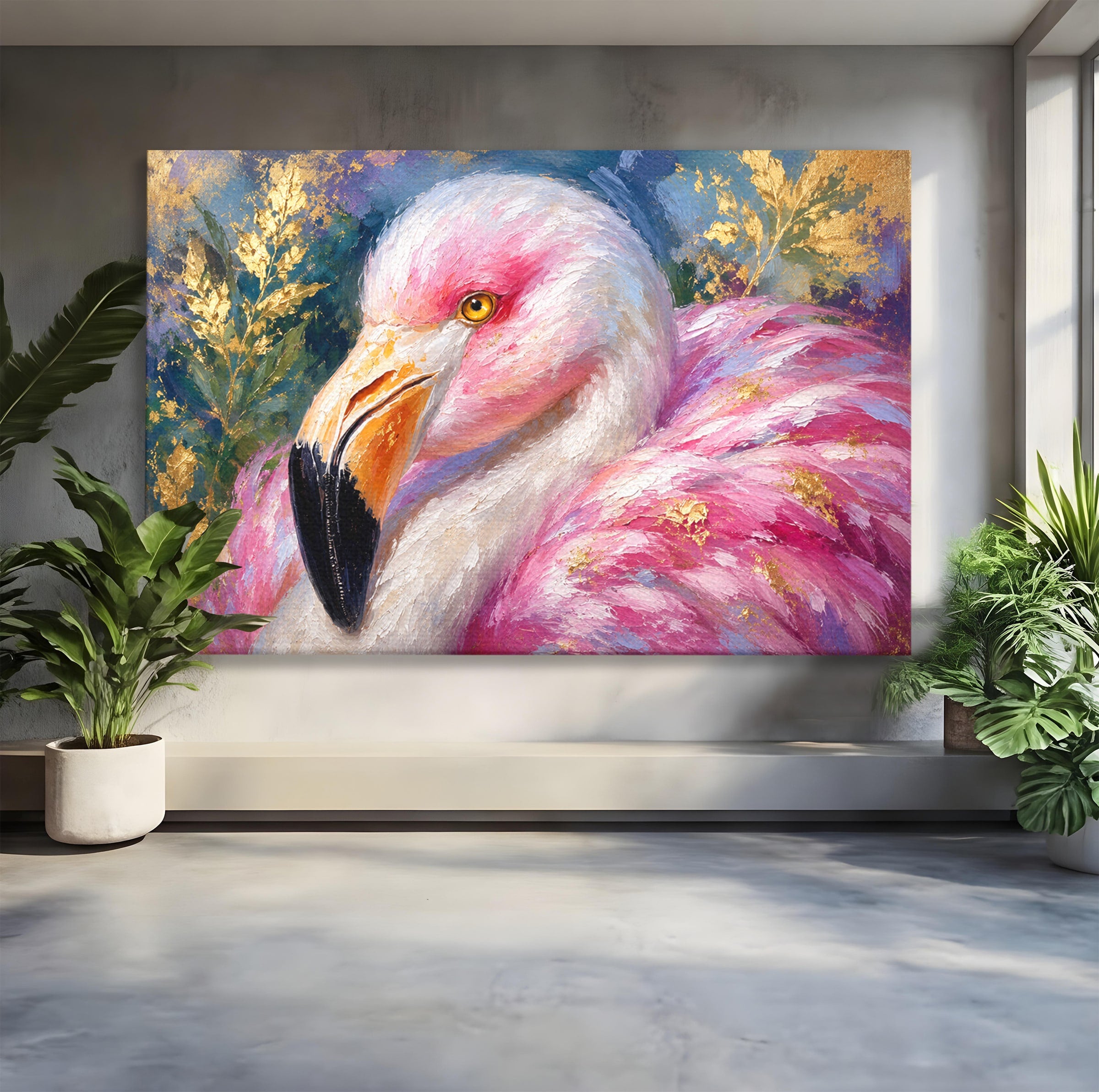 Tablou Canvas Premium LuxCanva® M1635, Flamingo Regal, Flamingo, Pasare, Natura, Exotic, Living, Culori Vibrante