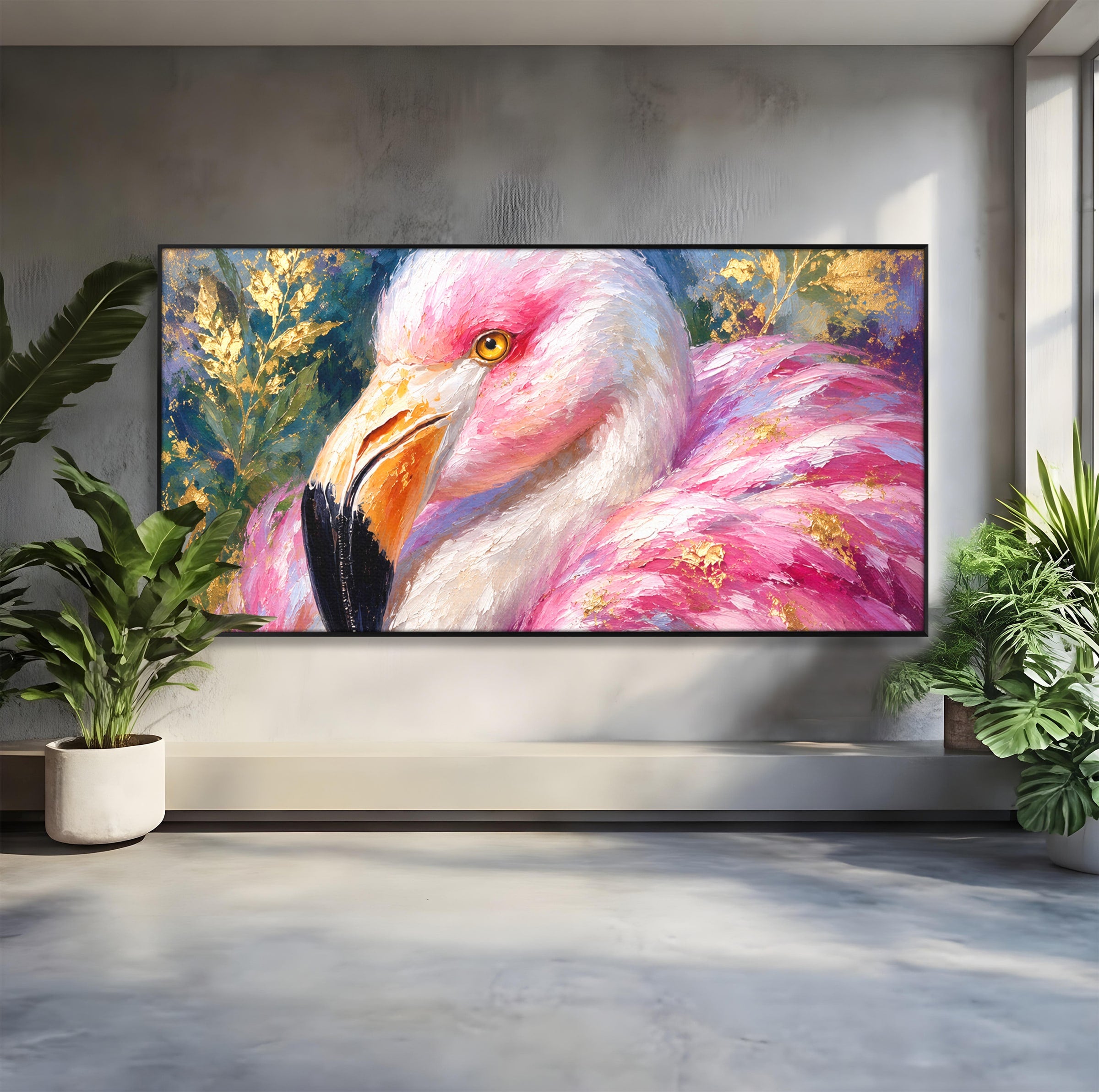 Tablou Canvas Premium LuxCanva® M1635, Flamingo Regal, Flamingo, Pasare, Natura, Exotic, Living, Culori Vibrante
