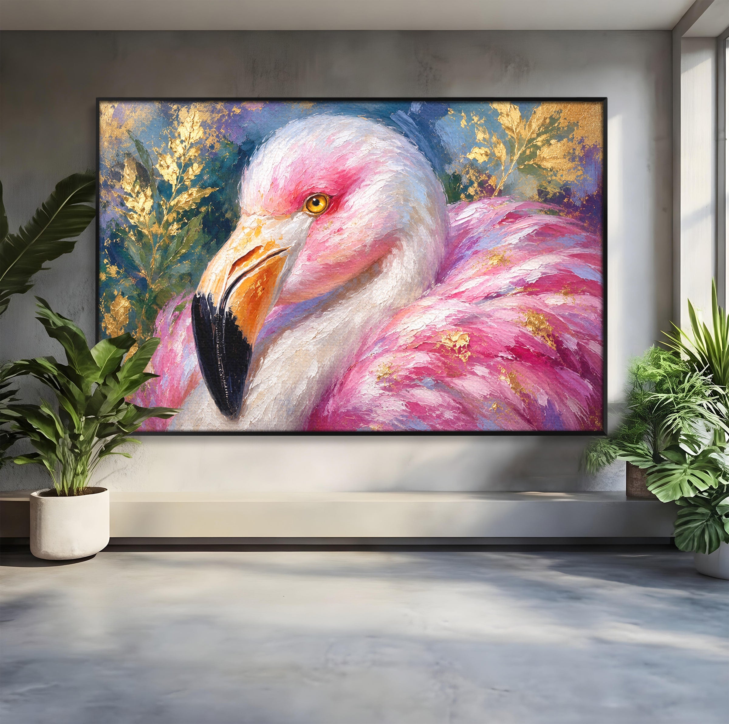Tablou Canvas Premium LuxCanva® M1635, Flamingo Regal, Flamingo, Pasare, Natura, Exotic, Living, Culori Vibrante
