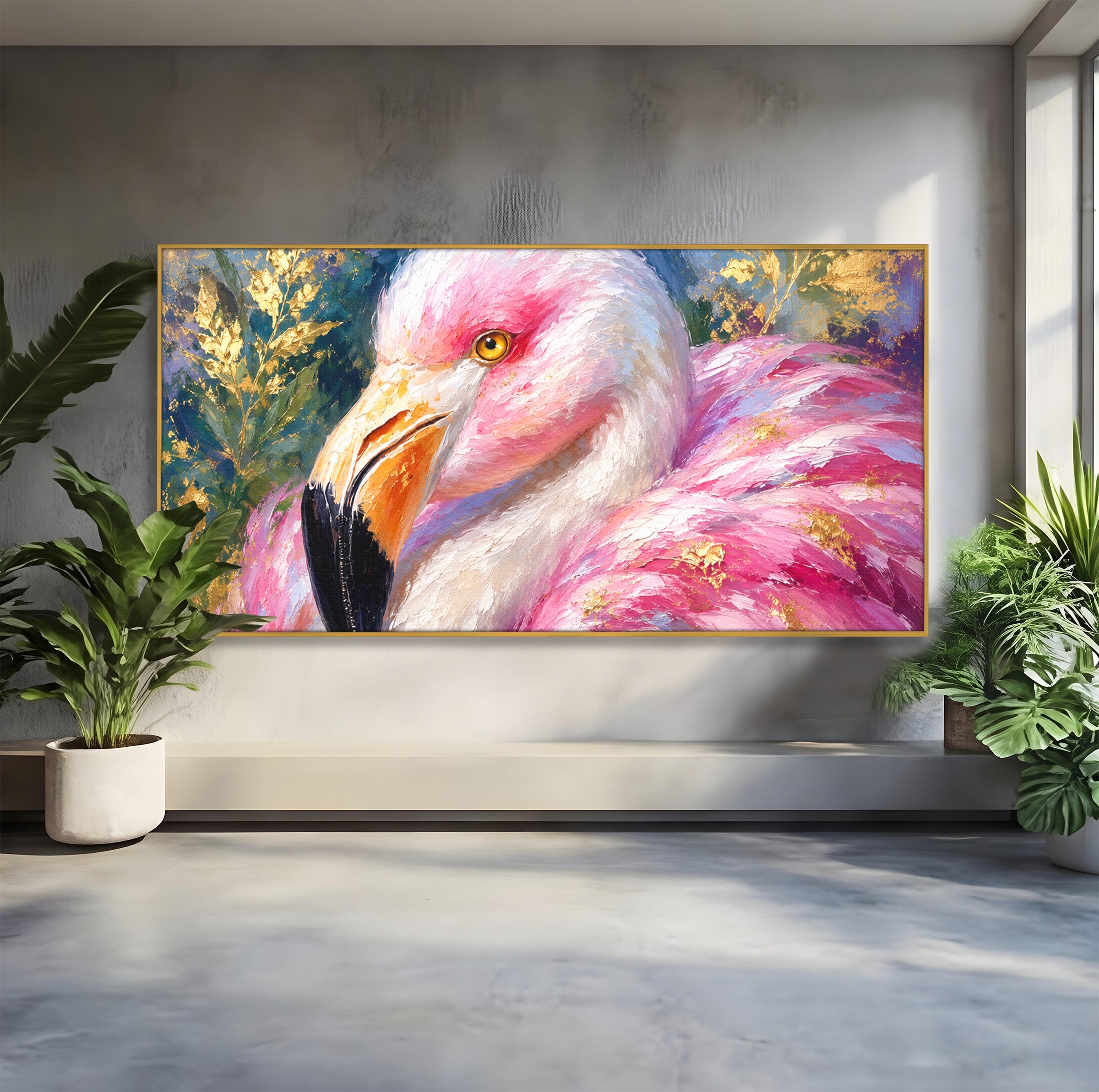 Tablou Canvas Premium LuxCanva® M1635, Flamingo Regal, Flamingo, Pasare, Natura, Exotic, Living, Culori Vibrante
