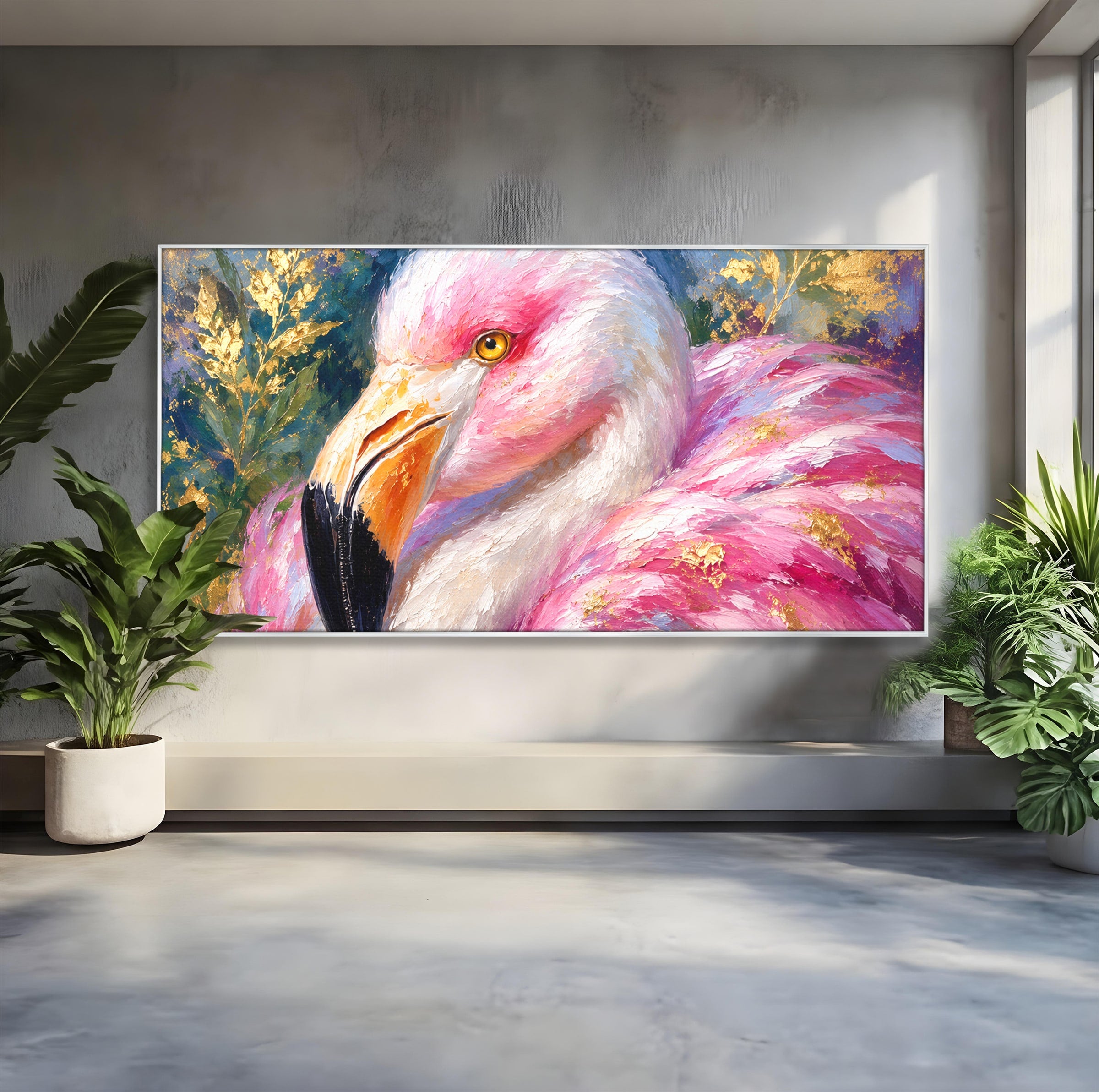 Tablou Canvas Premium LuxCanva® M1635, Flamingo Regal, Flamingo, Pasare, Natura, Exotic, Living, Culori Vibrante