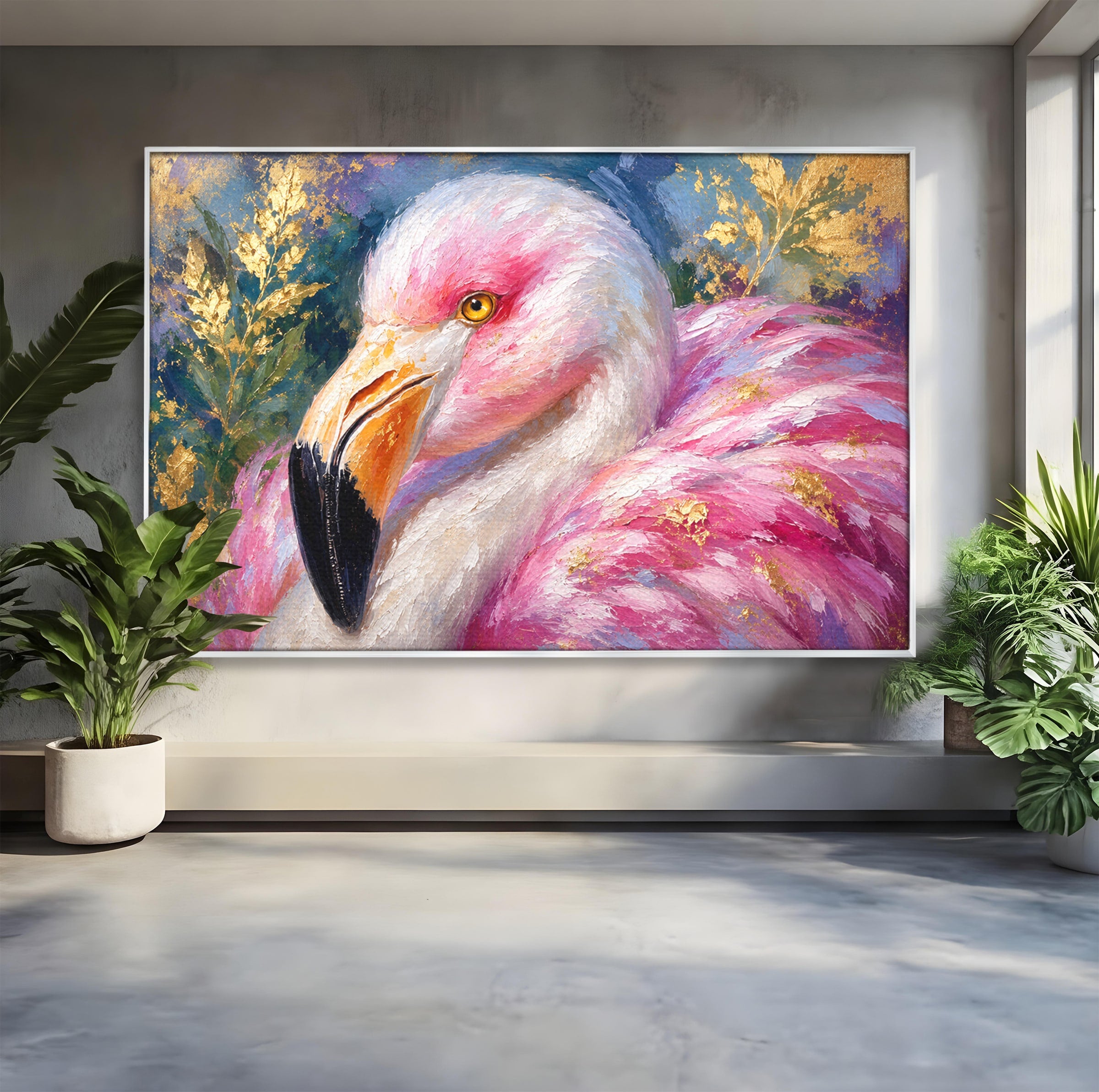 Tablou Canvas Premium LuxCanva® M1635, Flamingo Regal, Flamingo, Pasare, Natura, Exotic, Living, Culori Vibrante