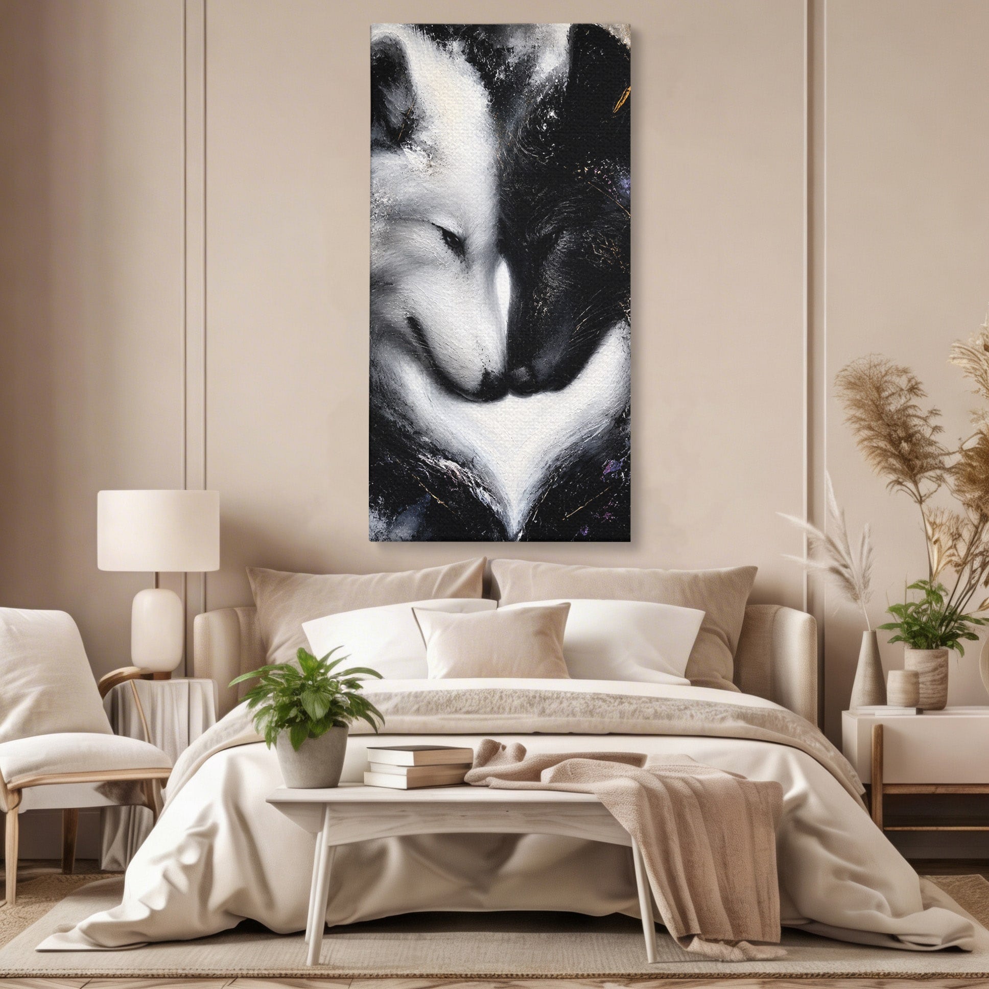 Tablou Canvas Premium LuxCanva® M1637, Lupii Yin Si Yang, Lup, Yin Yang, Abstract, Armonie, Living, Culori Vibrante
