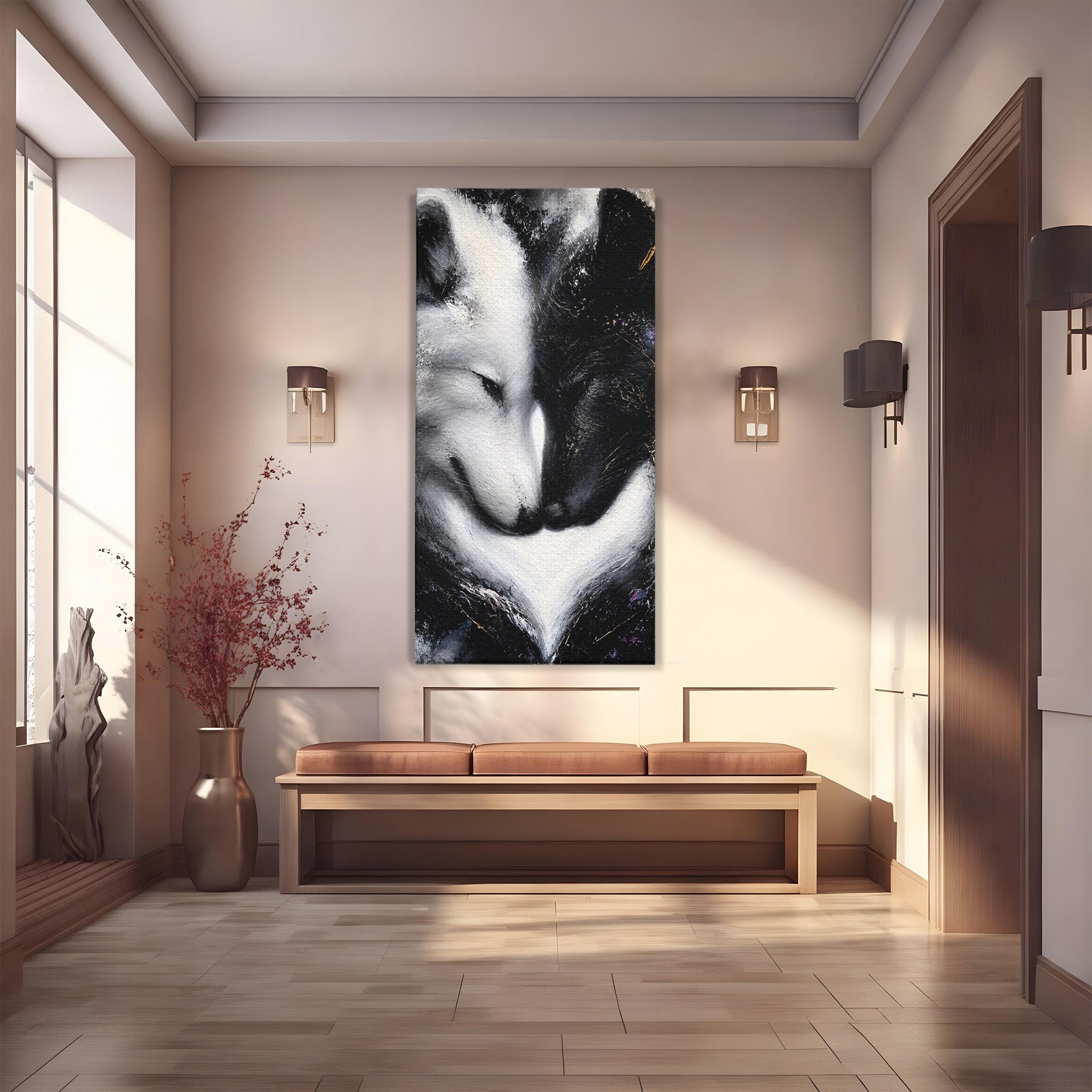 Tablou Canvas Premium LuxCanva® M1637, Lupii Yin Si Yang, Lup, Yin Yang, Abstract, Armonie, Living, Culori Vibrante