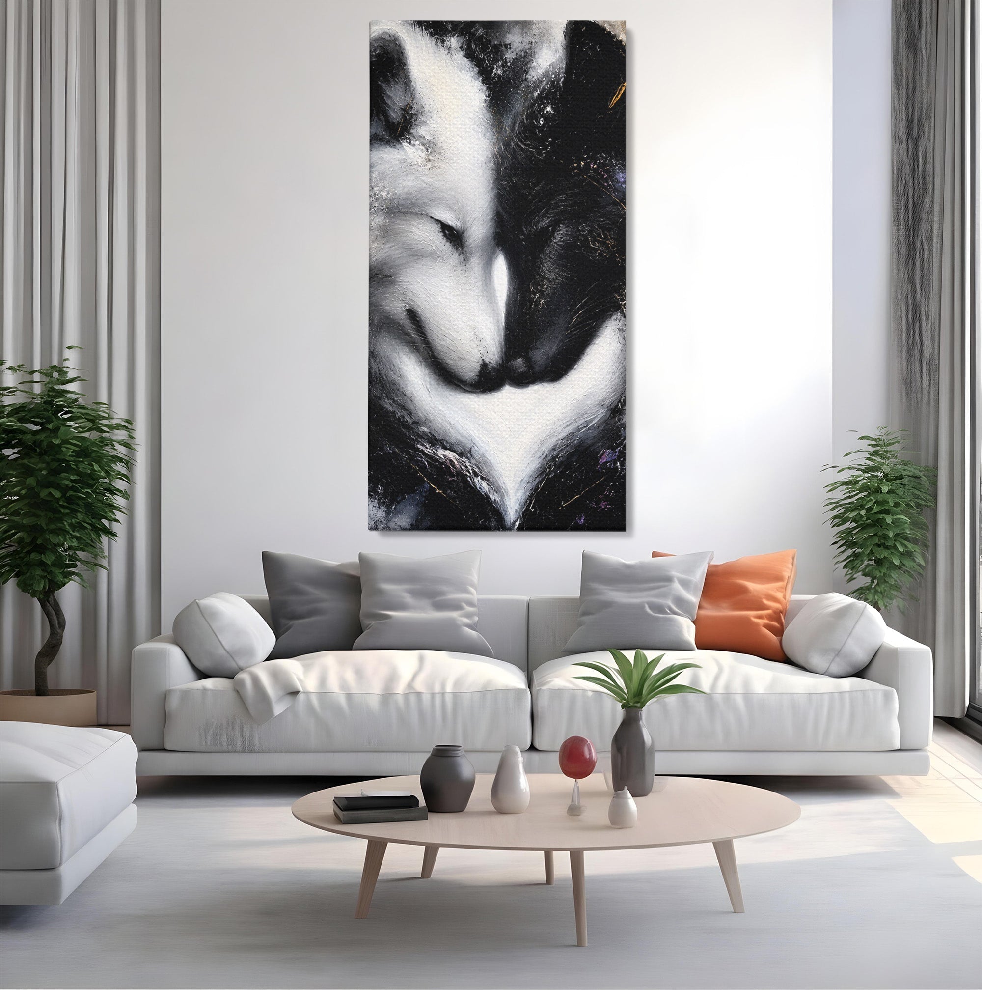 Tablou Canvas Premium LuxCanva® M1637, Lupii Yin Si Yang, Lup, Yin Yang, Abstract, Armonie, Living, Culori Vibrante