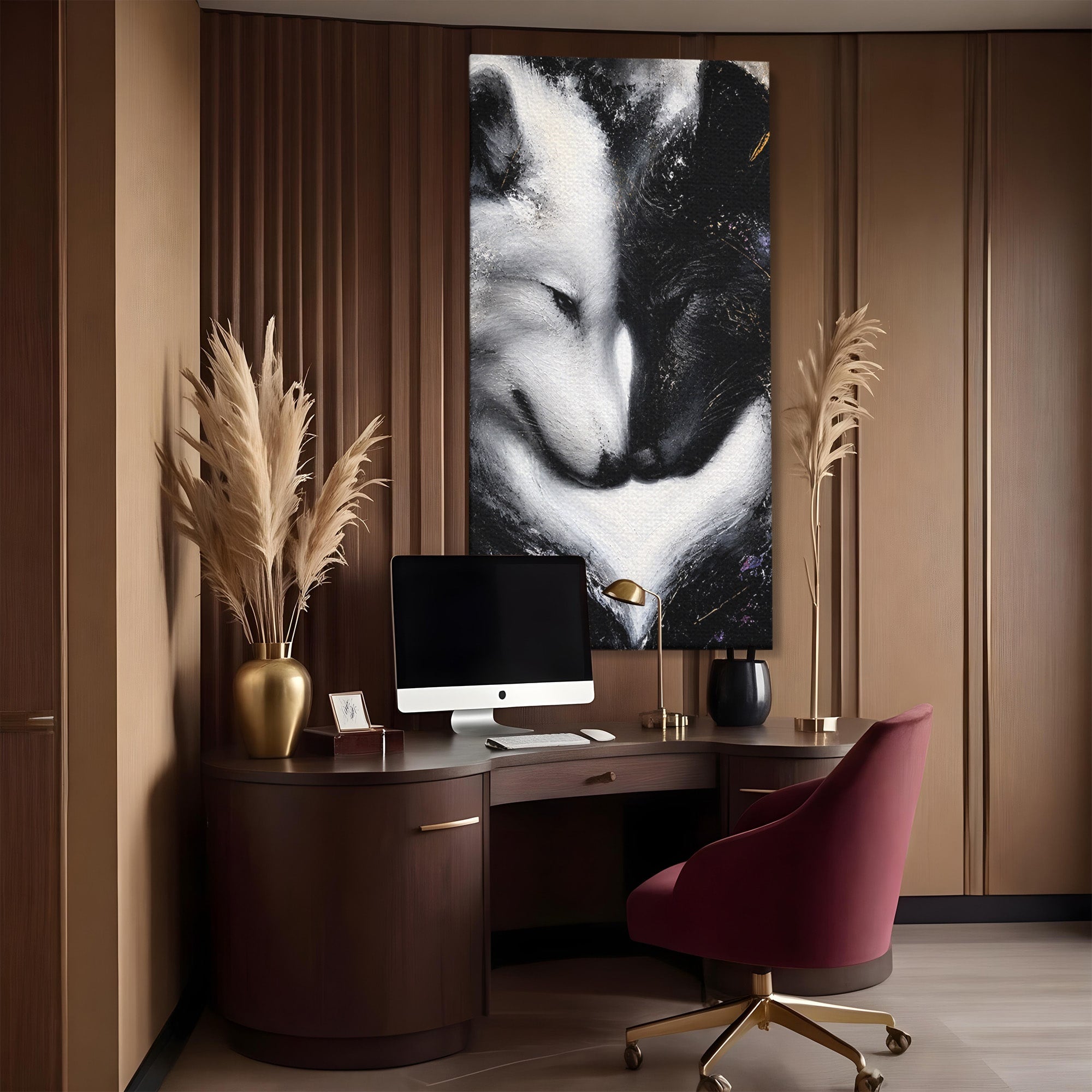 Tablou Canvas Premium LuxCanva® M1637, Lupii Yin Si Yang, Lup, Yin Yang, Abstract, Armonie, Living, Culori Vibrante
