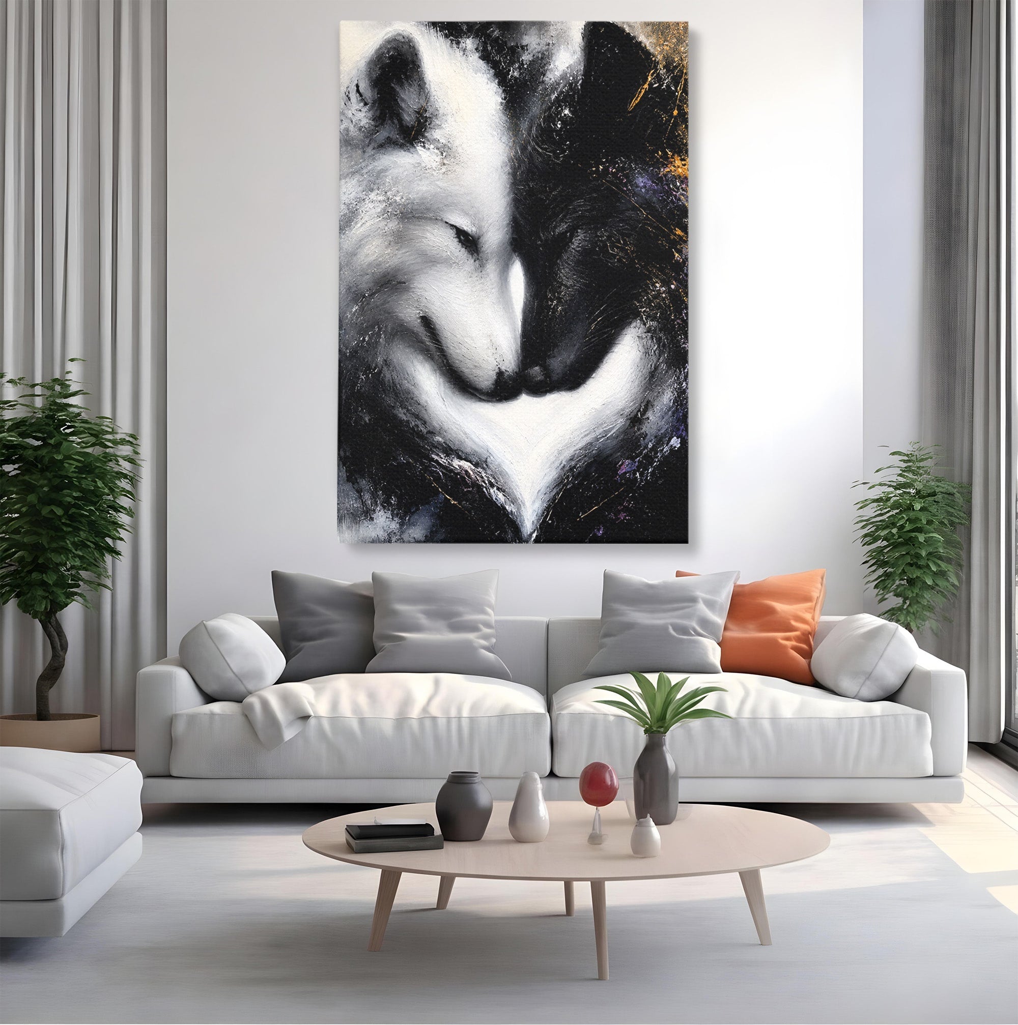 Tablou Canvas Premium LuxCanva® M1637, Lupii Yin Si Yang, Lup, Yin Yang, Abstract, Armonie, Living, Culori Vibrante