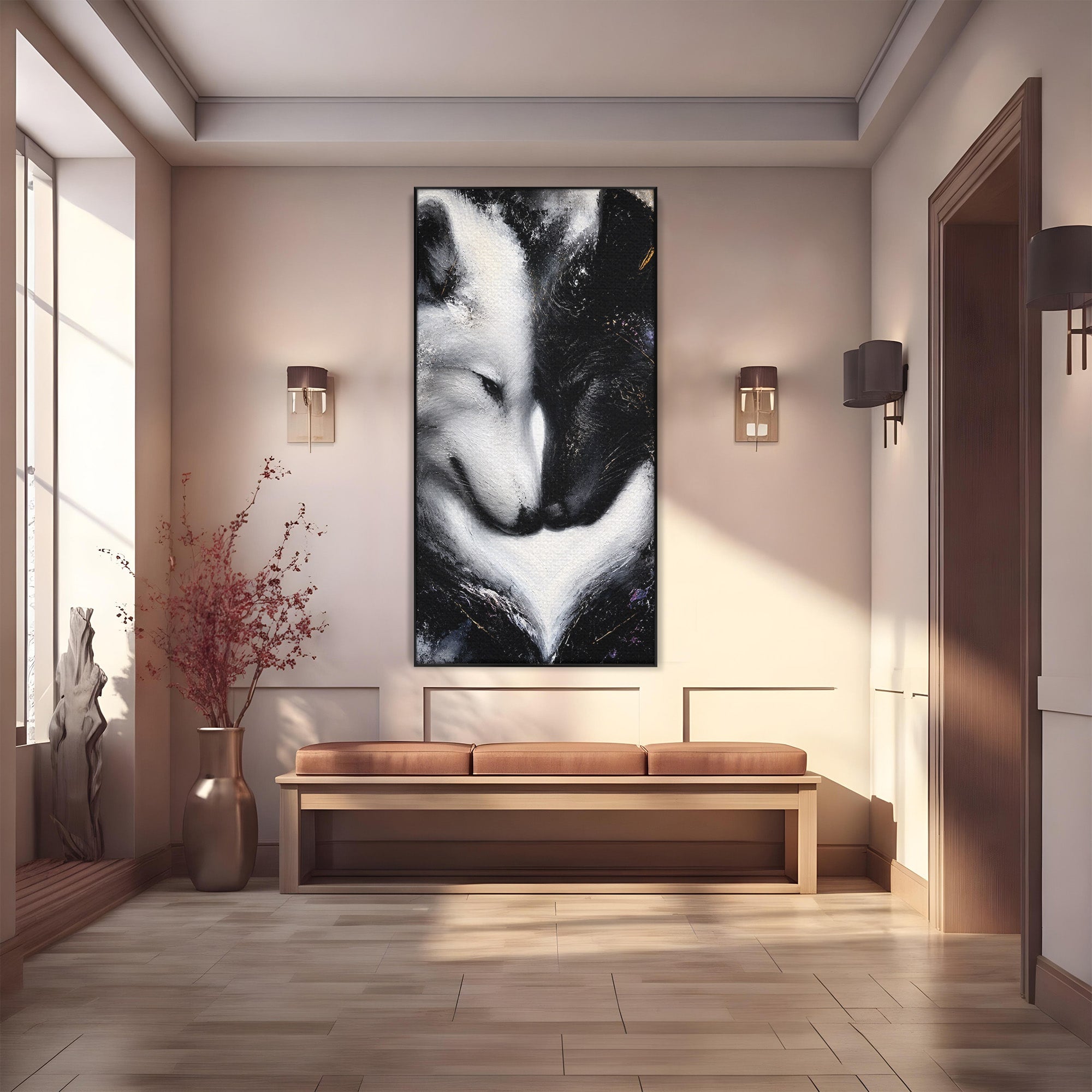 Tablou Canvas Premium LuxCanva® M1637, Lupii Yin Si Yang, Lup, Yin Yang, Abstract, Armonie, Living, Culori Vibrante