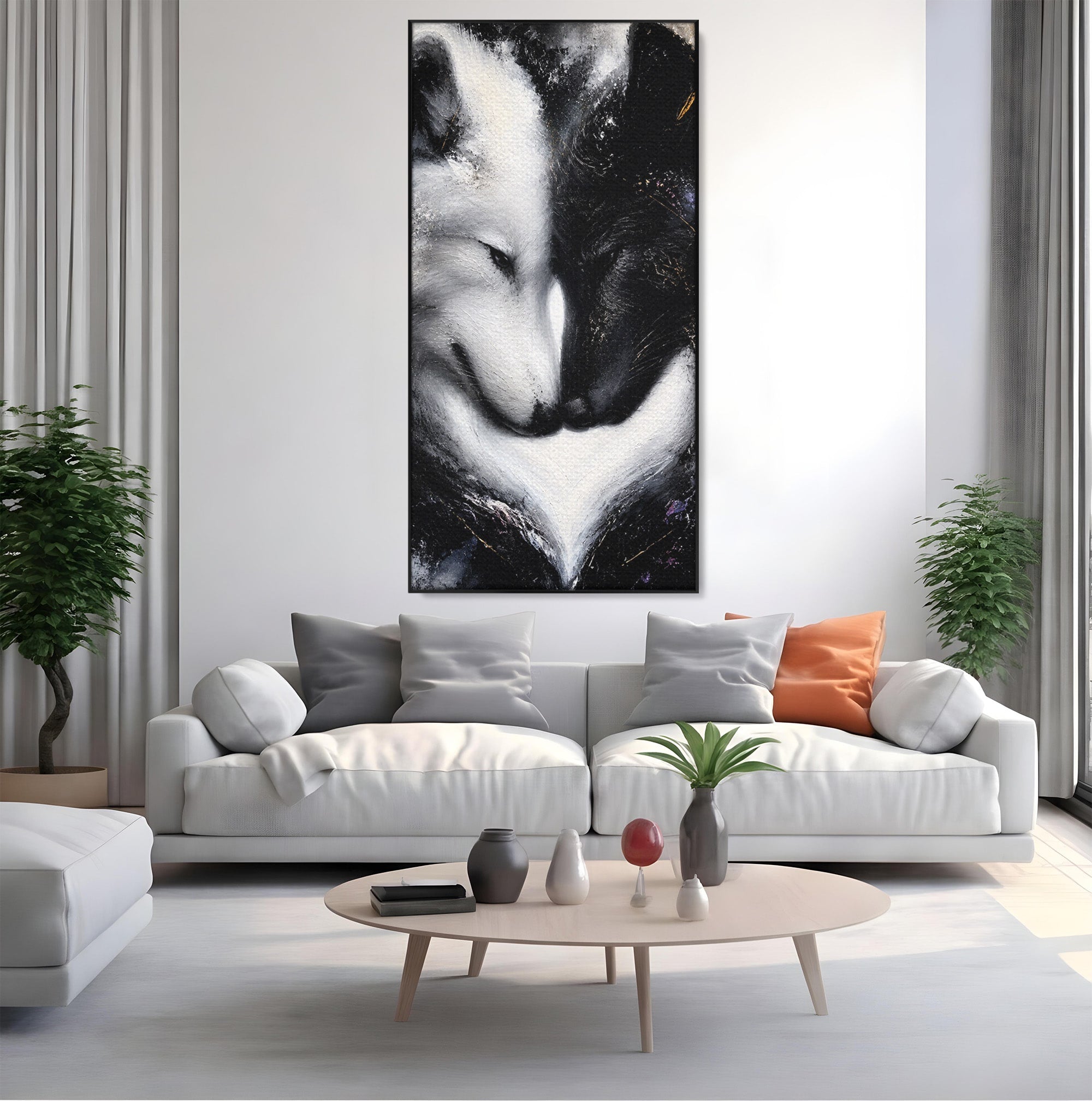 Tablou Canvas Premium LuxCanva® M1637, Lupii Yin Si Yang, Lup, Yin Yang, Abstract, Armonie, Living, Culori Vibrante