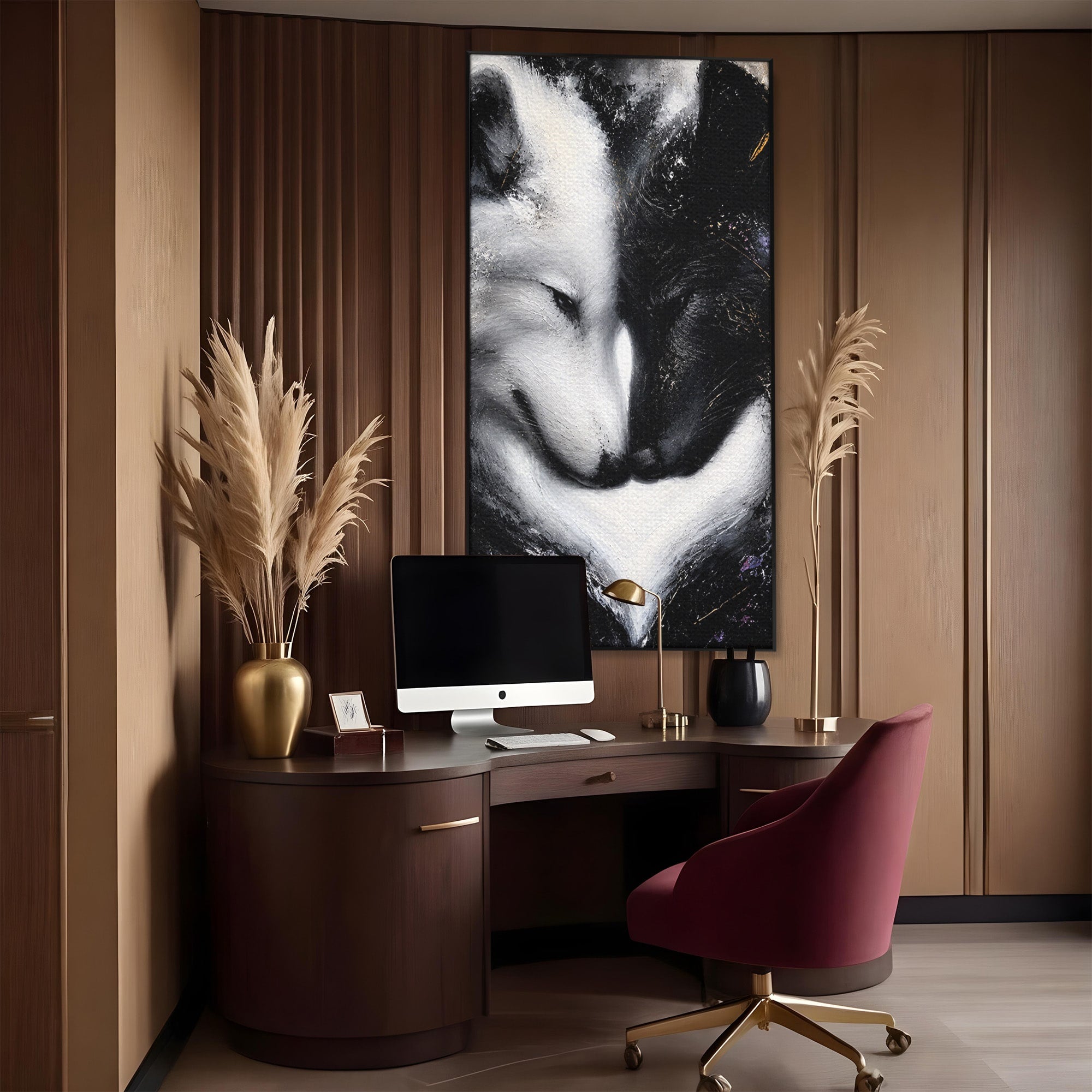 Tablou Canvas Premium LuxCanva® M1637, Lupii Yin Si Yang, Lup, Yin Yang, Abstract, Armonie, Living, Culori Vibrante