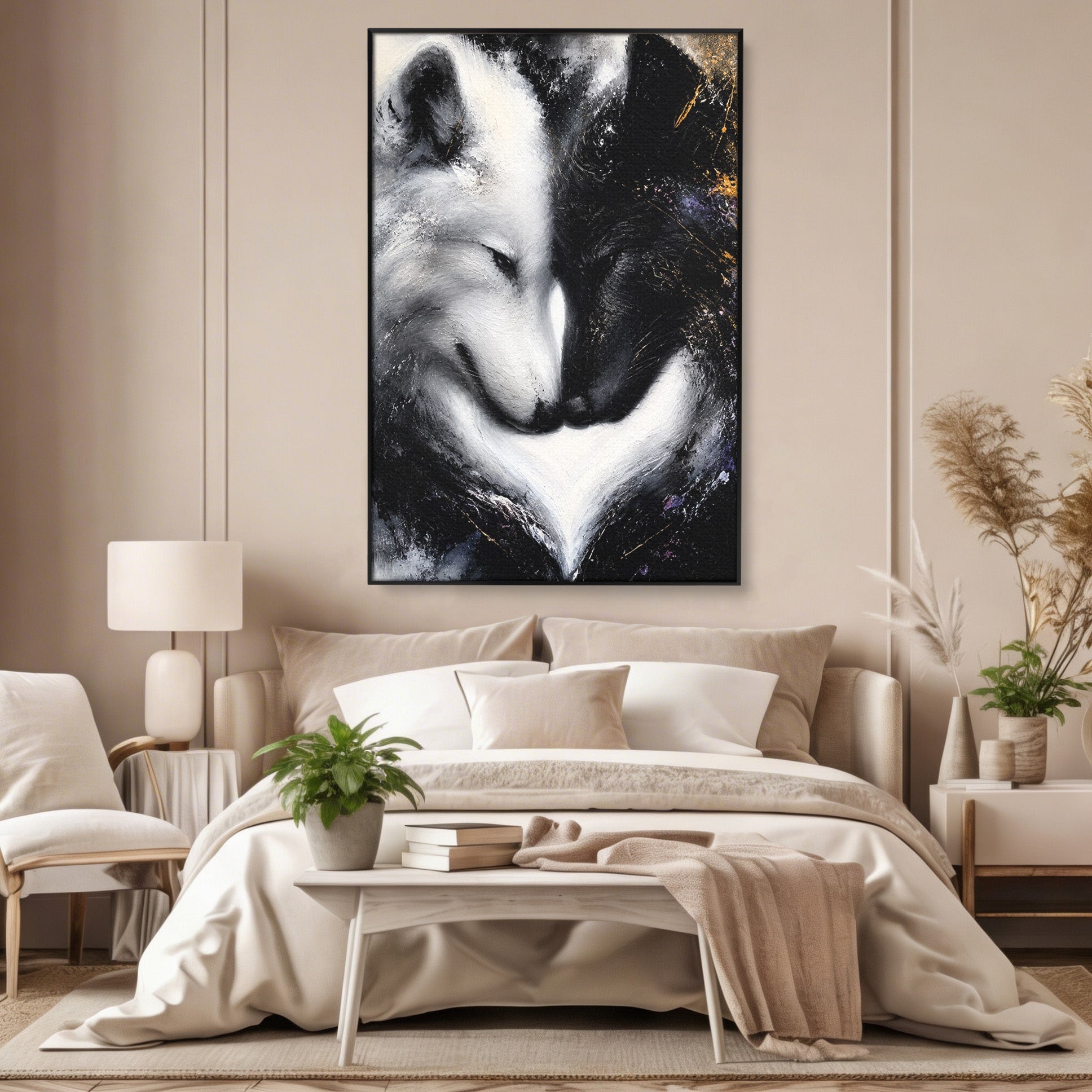 Tablou Canvas Premium LuxCanva® M1637, Lupii Yin Si Yang, Lup, Yin Yang, Abstract, Armonie, Living, Culori Vibrante