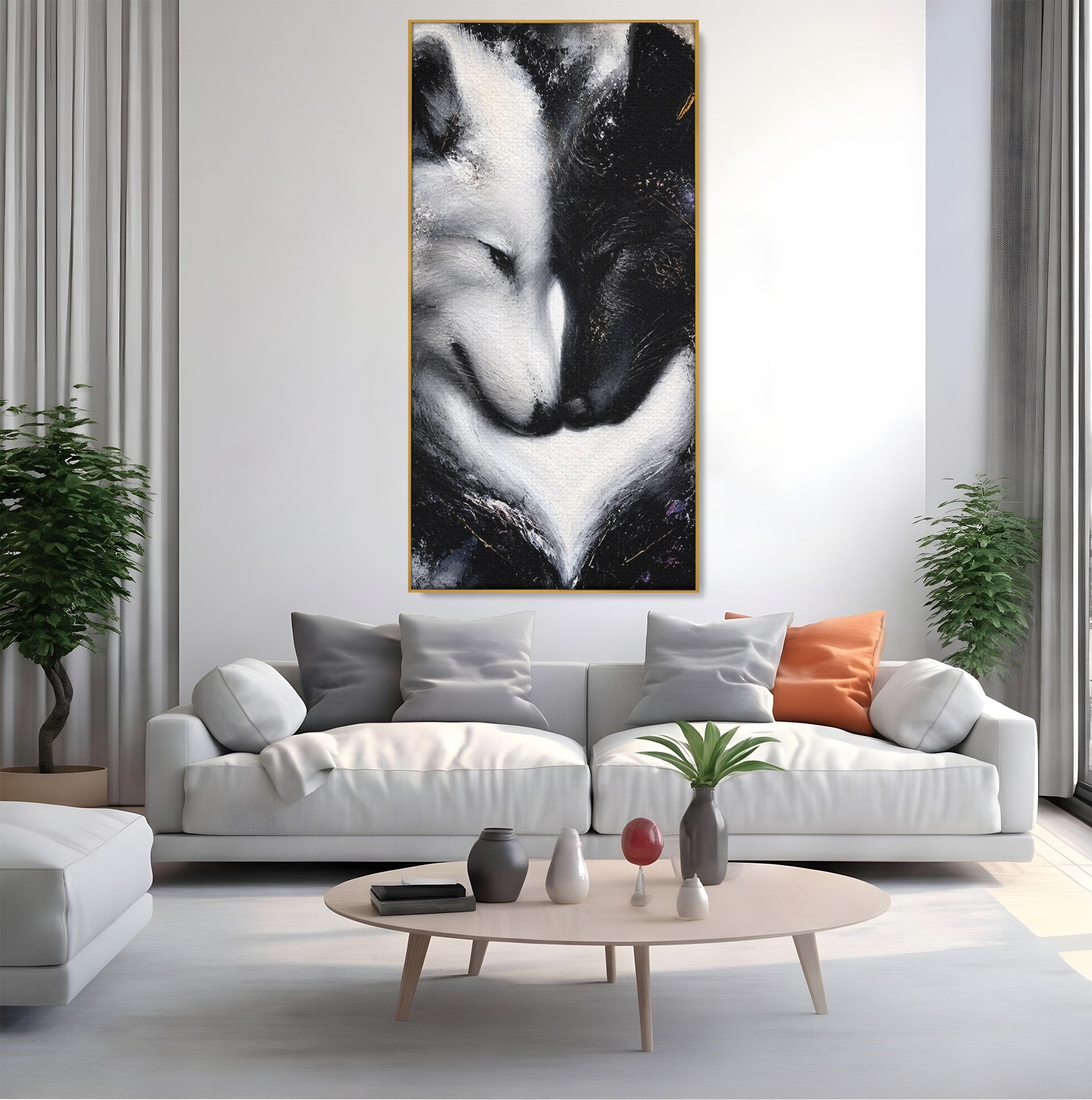 Tablou Canvas Premium LuxCanva® M1637, Lupii Yin Si Yang, Lup, Yin Yang, Abstract, Armonie, Living, Culori Vibrante