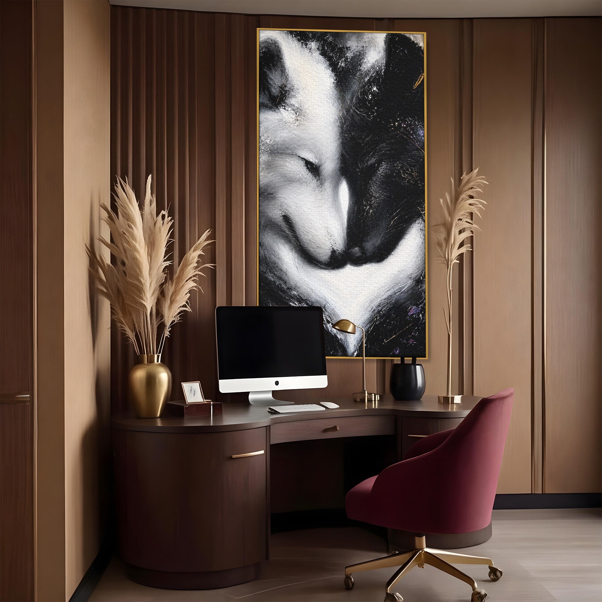 Tablou Canvas Premium LuxCanva® M1637, Lupii Yin Si Yang, Lup, Yin Yang, Abstract, Armonie, Living, Culori Vibrante