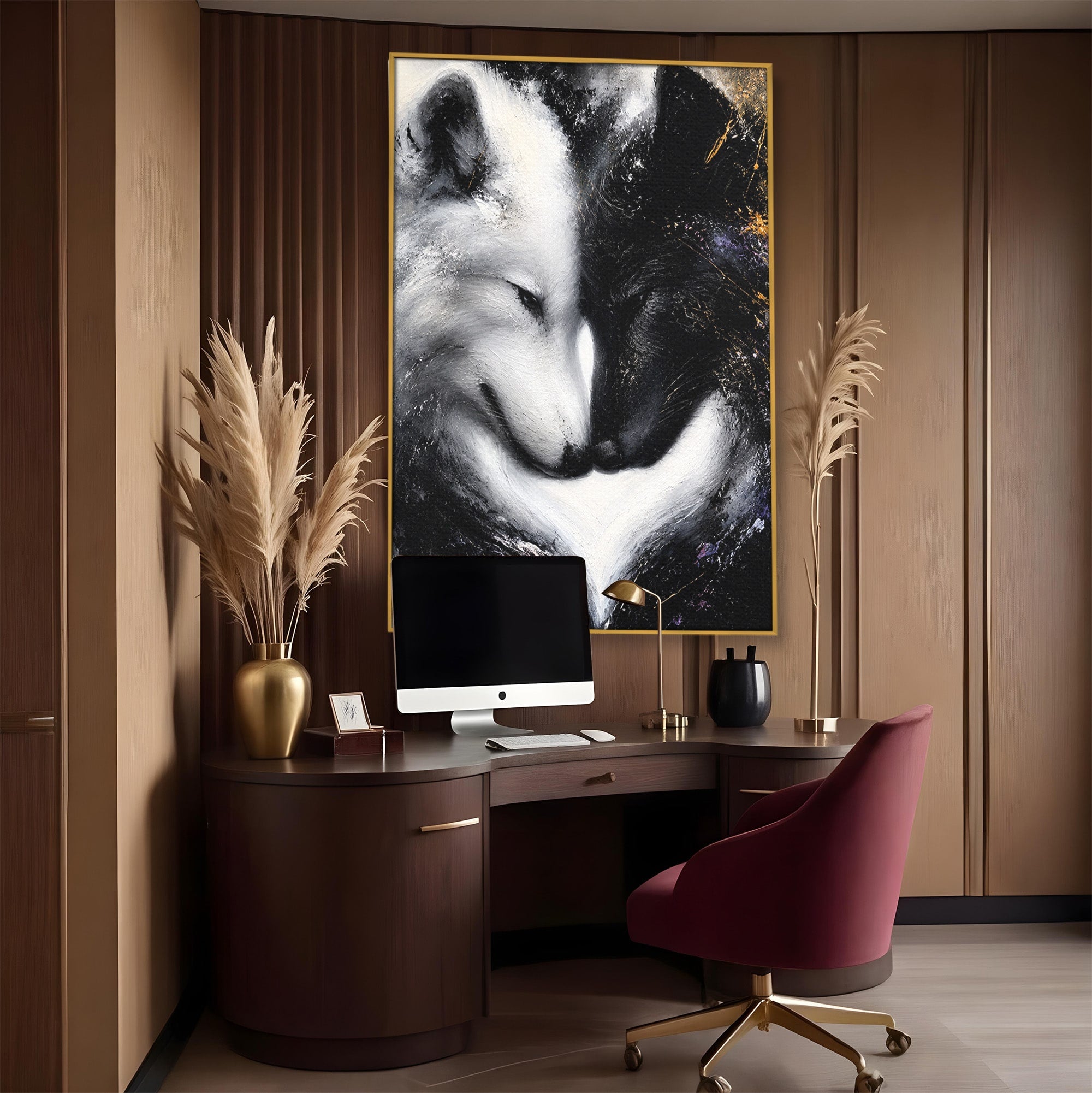 Tablou Canvas Premium LuxCanva® M1637, Lupii Yin Si Yang, Lup, Yin Yang, Abstract, Armonie, Living, Culori Vibrante