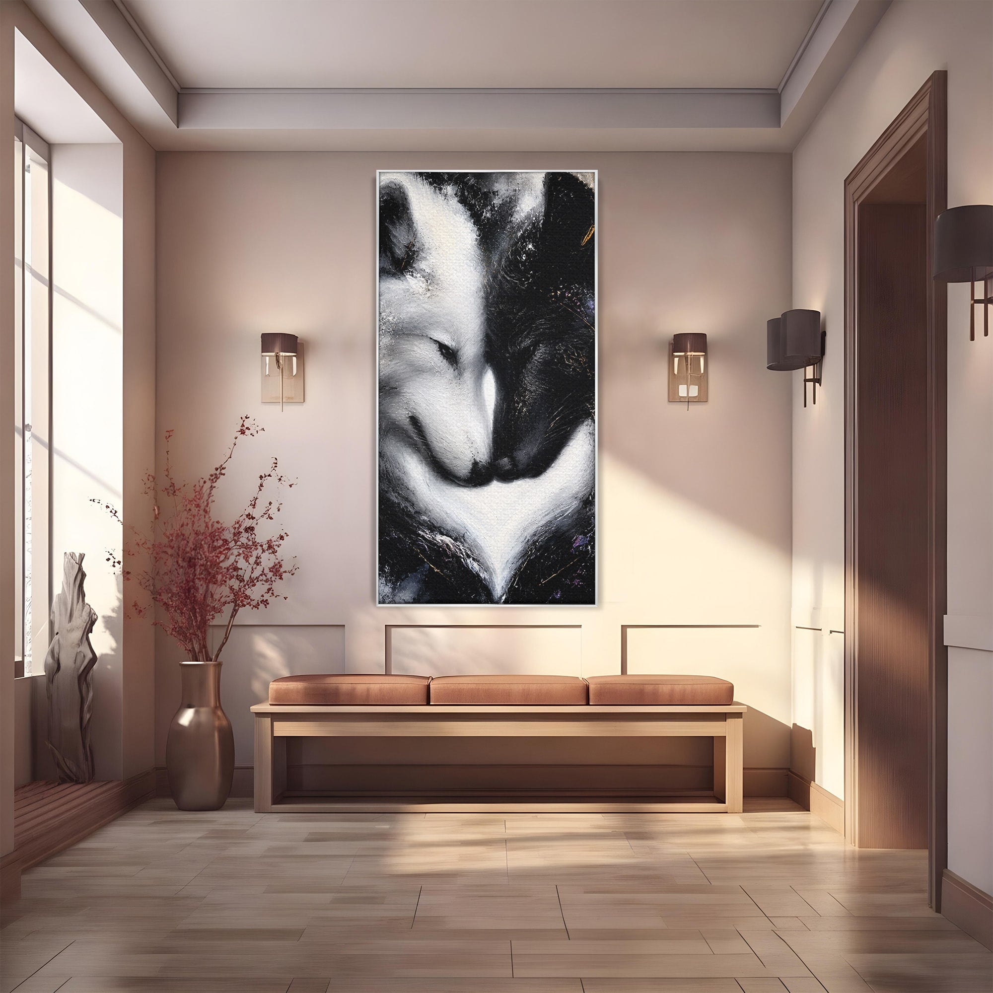 Tablou Canvas Premium LuxCanva® M1637, Lupii Yin Si Yang, Lup, Yin Yang, Abstract, Armonie, Living, Culori Vibrante