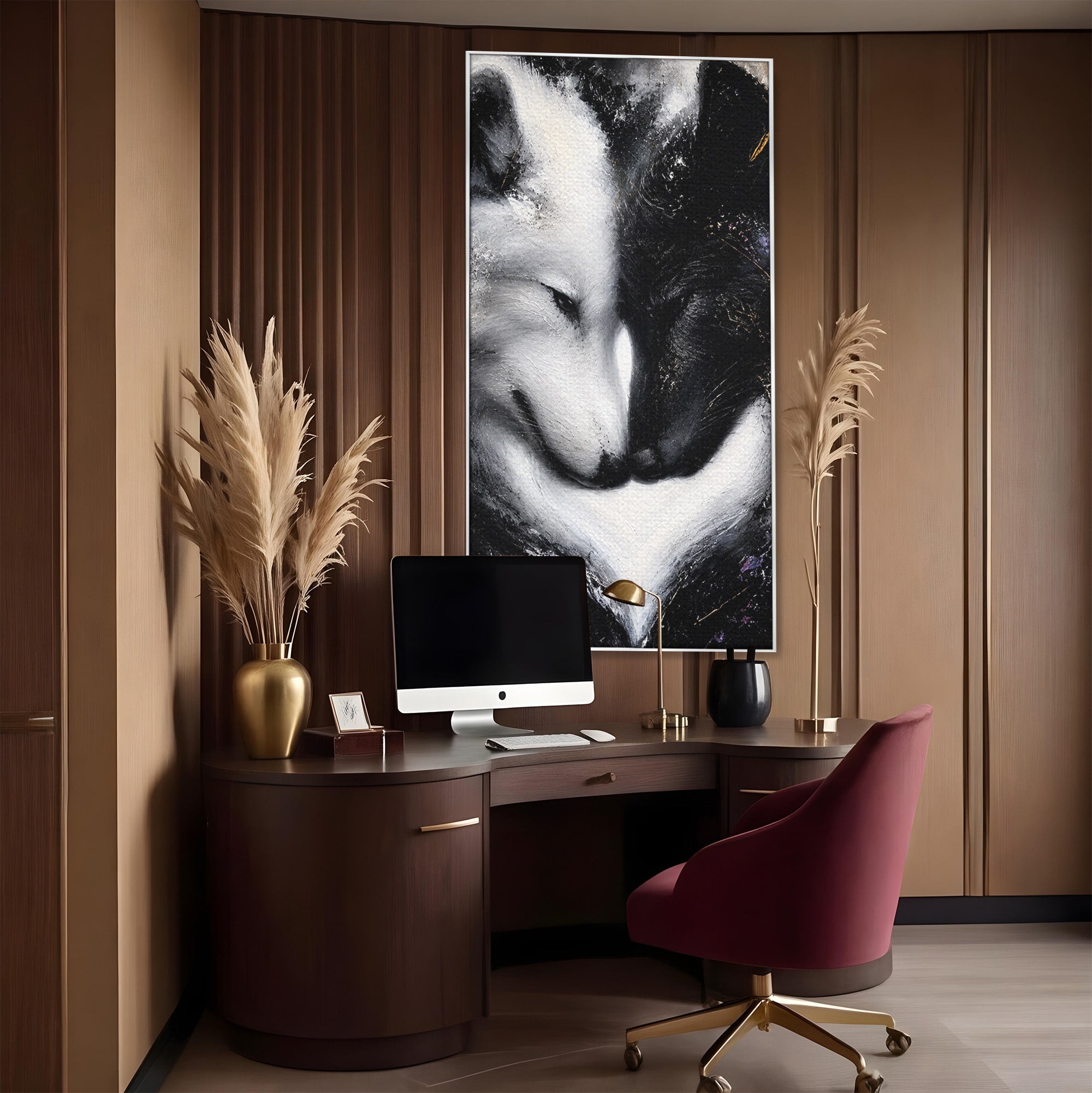 Tablou Canvas Premium LuxCanva® M1637, Lupii Yin Si Yang, Lup, Yin Yang, Abstract, Armonie, Living, Culori Vibrante
